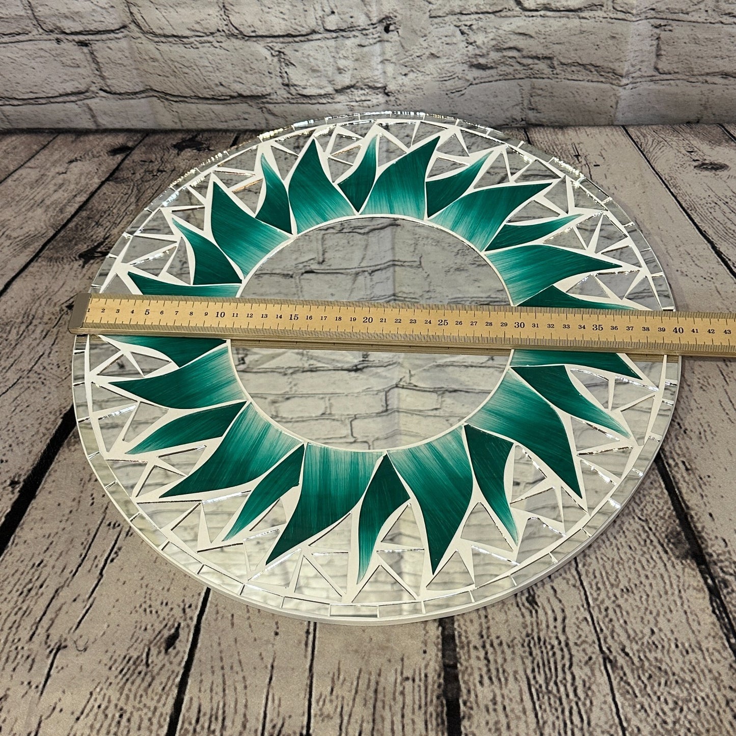 Green Flame Sun Mosaic Tile Wall Mirror 40cm x 40cm 16 Inches Handmade New