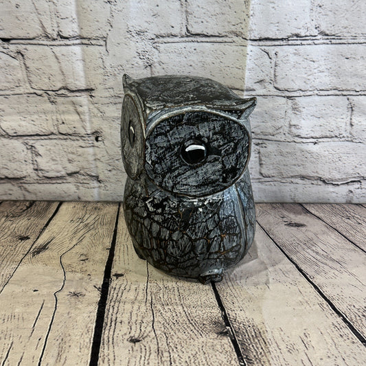 20cm x 15cm Black Flower Wooden Shabby Owl Statue Ornament Fair Trade Handcarved