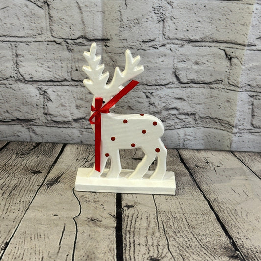 18cm x 10cm White Handcrafted Wood Reindeer Xmas Christmas Ornament Antlers
