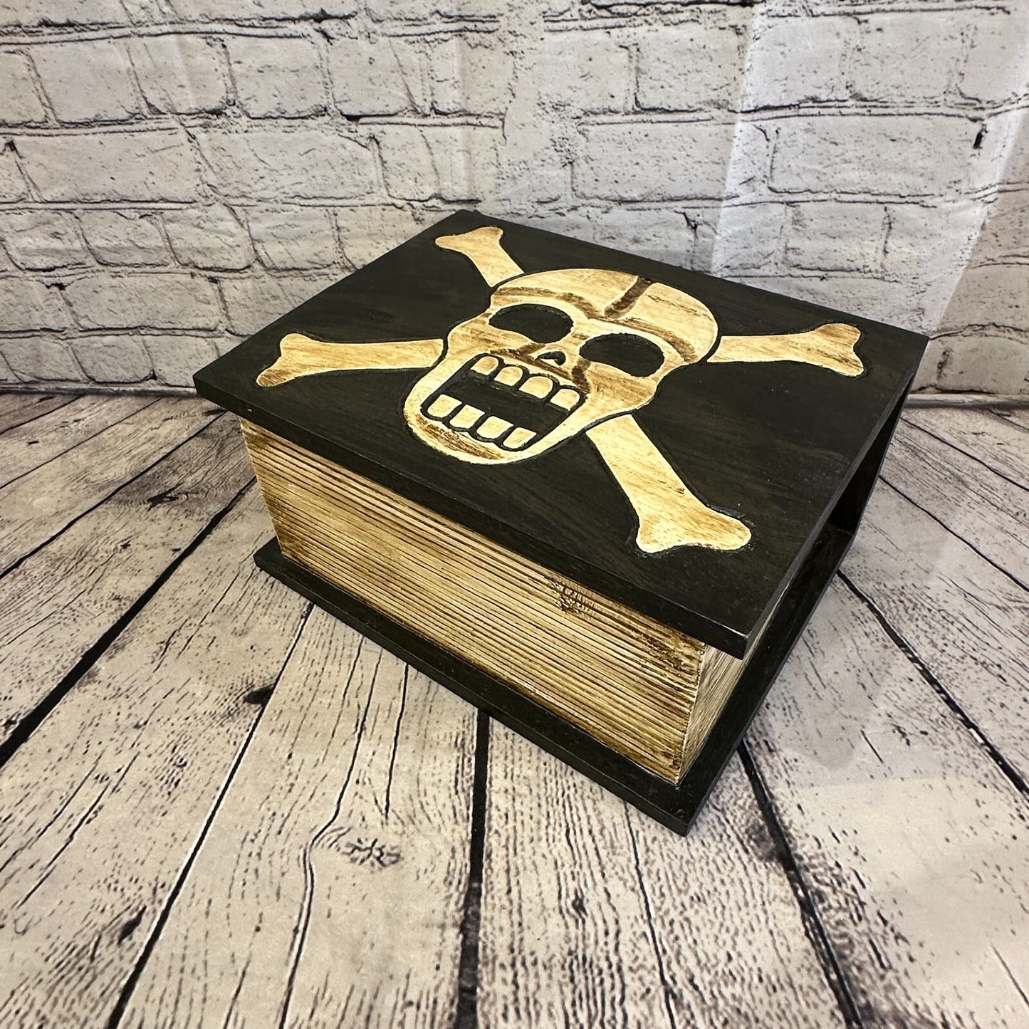 30cm x 22cm Book Wooden Gothic Skeleton Skull Coffin Jewellery Trinket Box