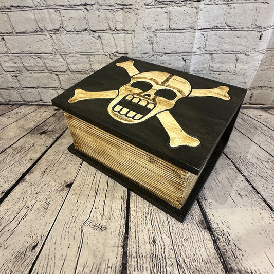 30cm x 22cm Book Wooden Gothic Skeleton Skull Coffin Jewellery Trinket Box
