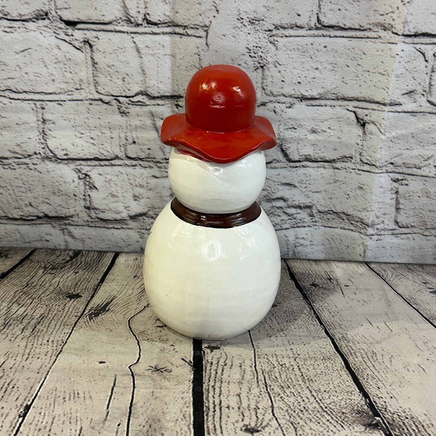 20cm x 10cm Red Top Hat Snowman Handcrafted Wood Xmas Christmas Ornament