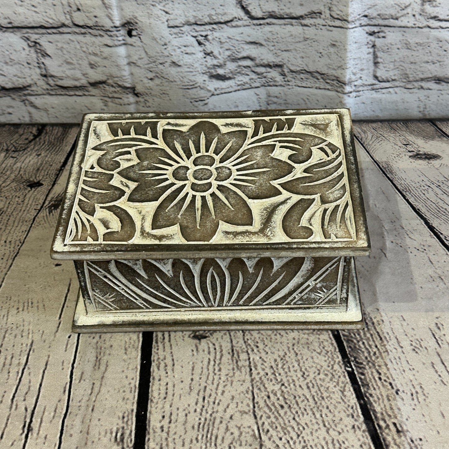 Brown Flower MDF Box Lotus 18cm x 12cm x 7cm Wooden Box Trinket Handmade