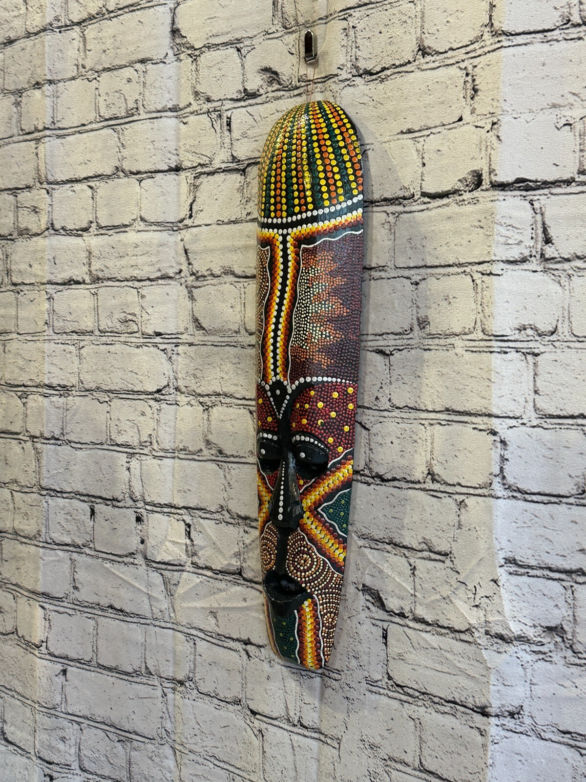 Mask 50cm Carved Wooden Dot Painted Ethnic Tribal Tiki Wall Art Handmade No 1