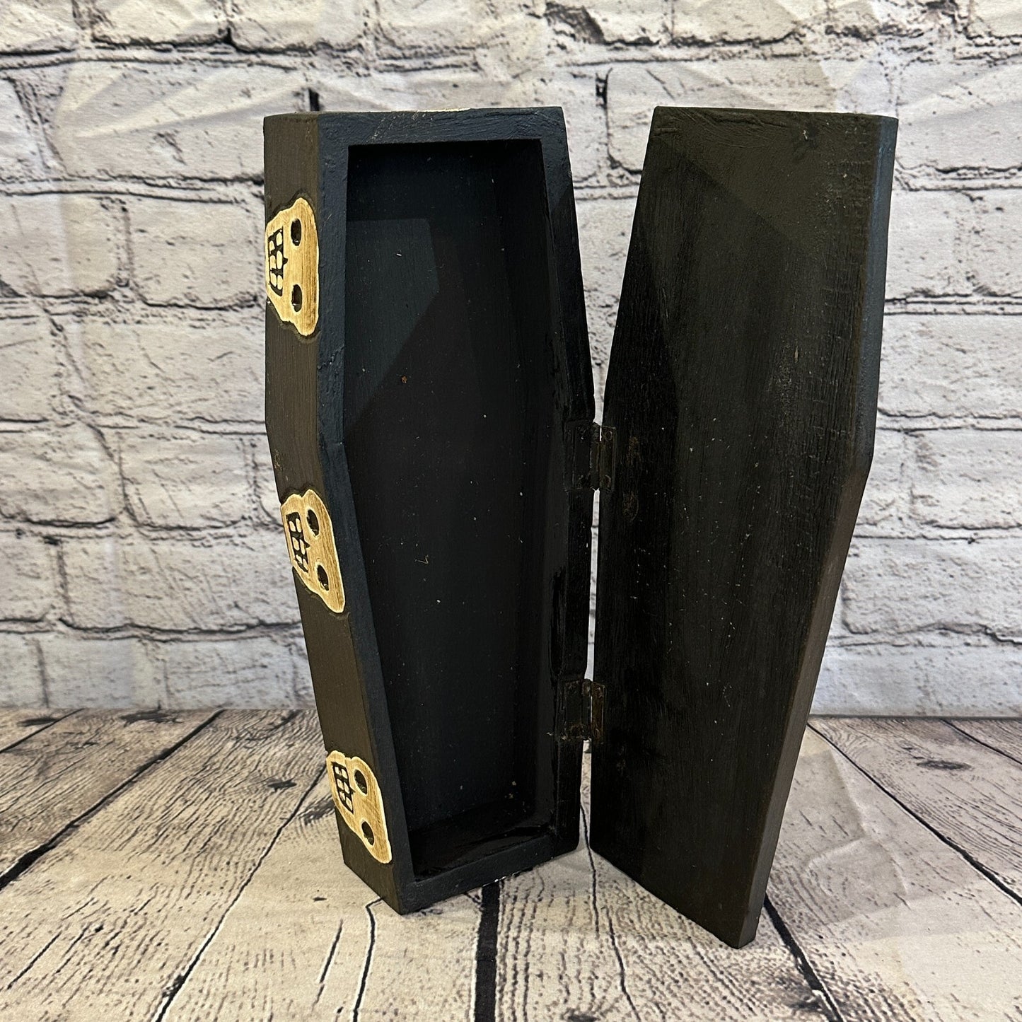 28cm x 8cm x 6cm Coffin Wooden Gothic Skeleton Skull Head Coffin Jewellery Box