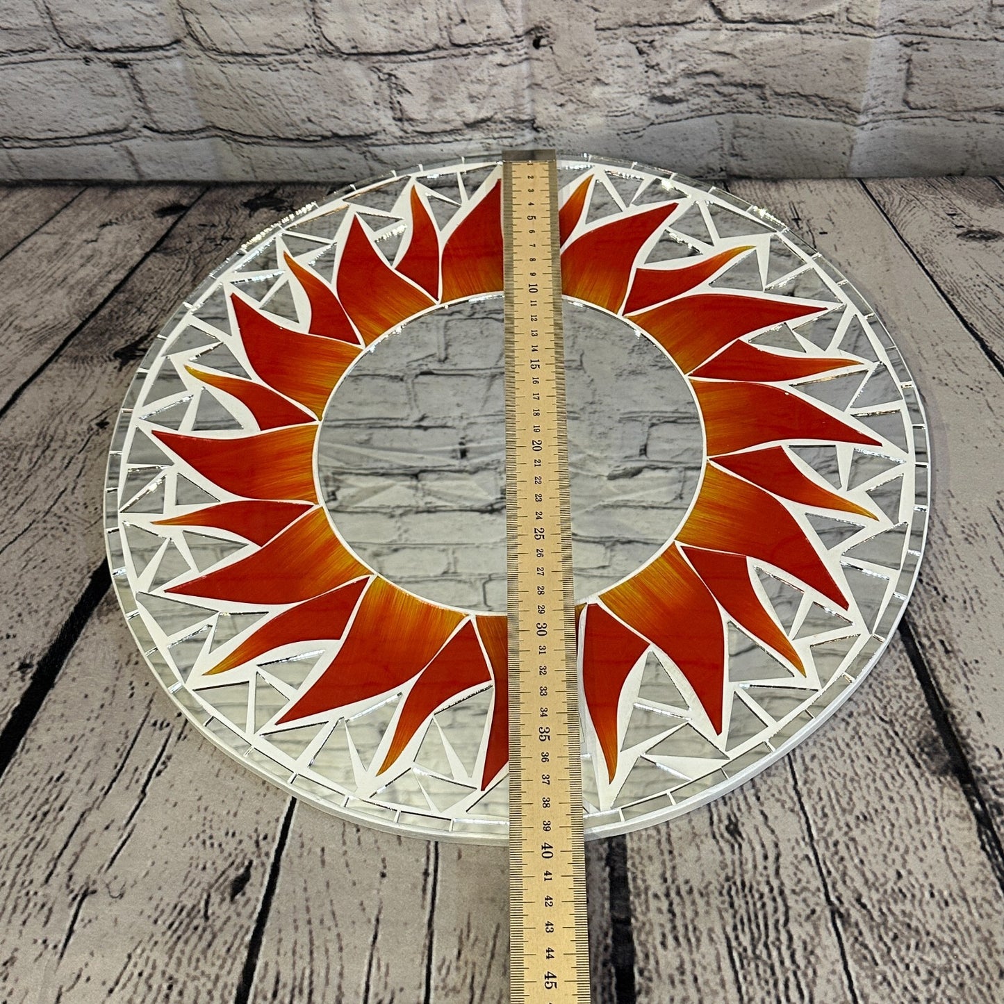 Red Flame Sun Mosaic Tile Wall Mirror 40cm x 40cm 16 Inches Handmade New