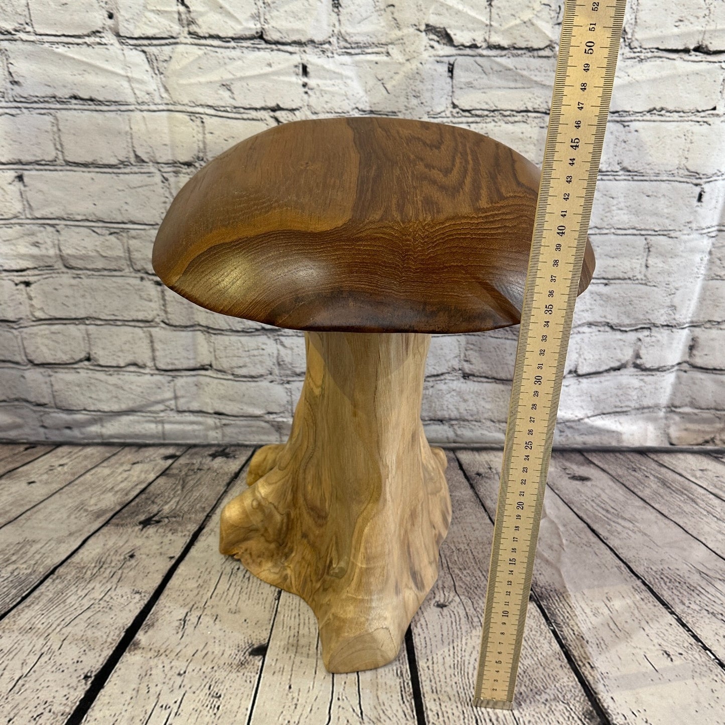 40cm x 30cm Wooden Mushroom Toadstool Sculpture Garden Teak Root Ornament Carved