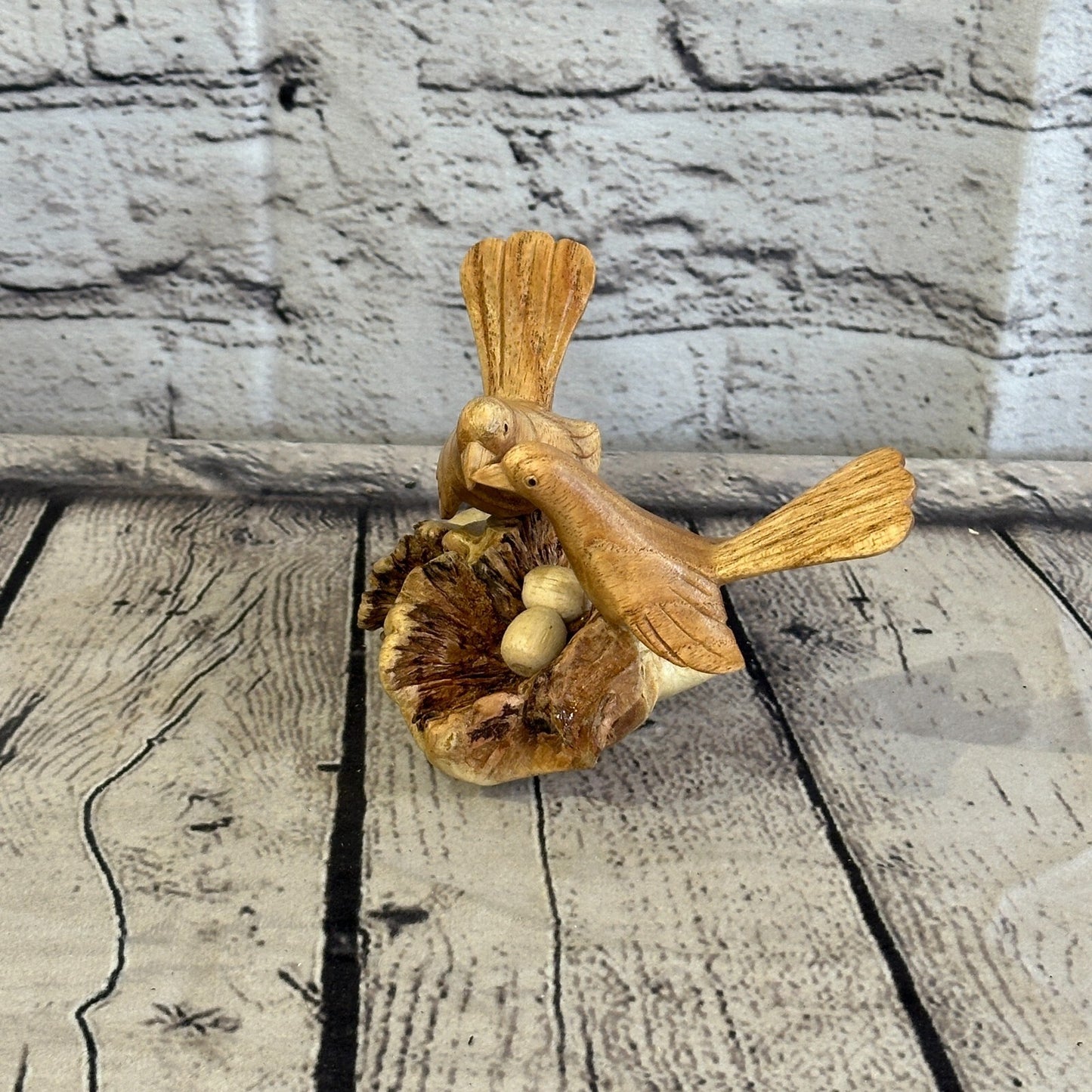 10cm Double Bird Nest Mushroom Parasite Ornament Natural Carving Fairtrade Wood