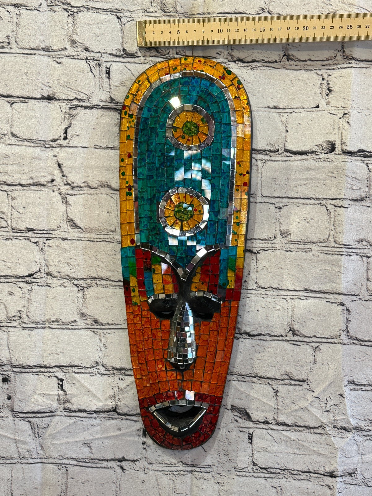 50cm Mosaic Mirror Mask Carved Painted Ethnic Tribal Wall Art Handmade Design 7
