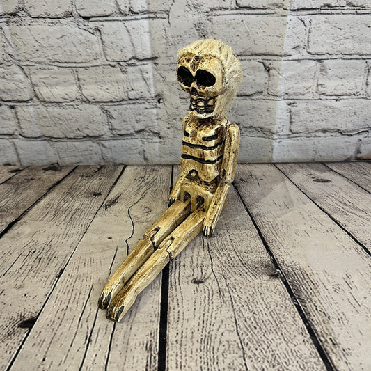 20cm Shabby Skeleton White Hair Animal Wooden Shelf Ornament Handmade Fairtrade
