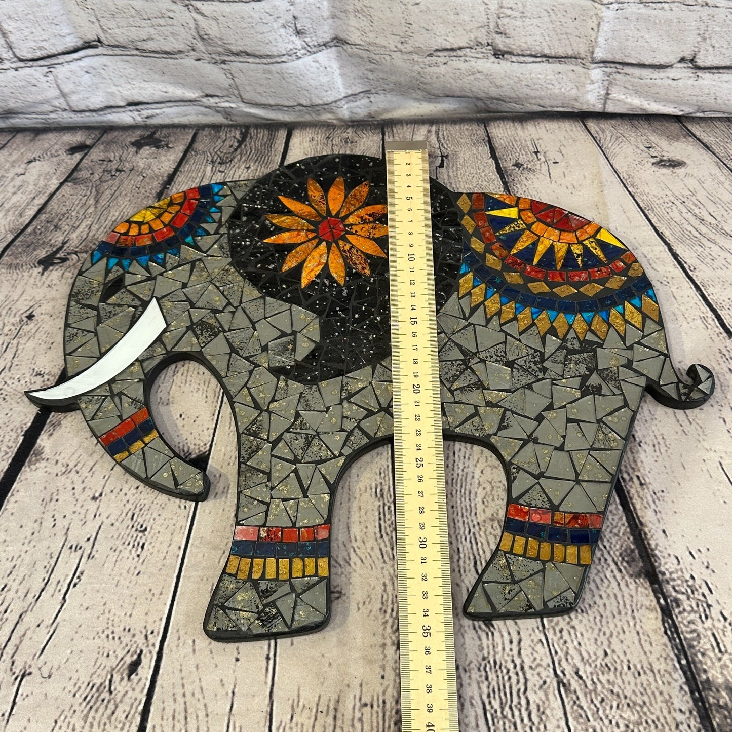 Grey Elephant Mosaic Tile Wall Mirror 45cm x 35cm 18 Inches Handmade