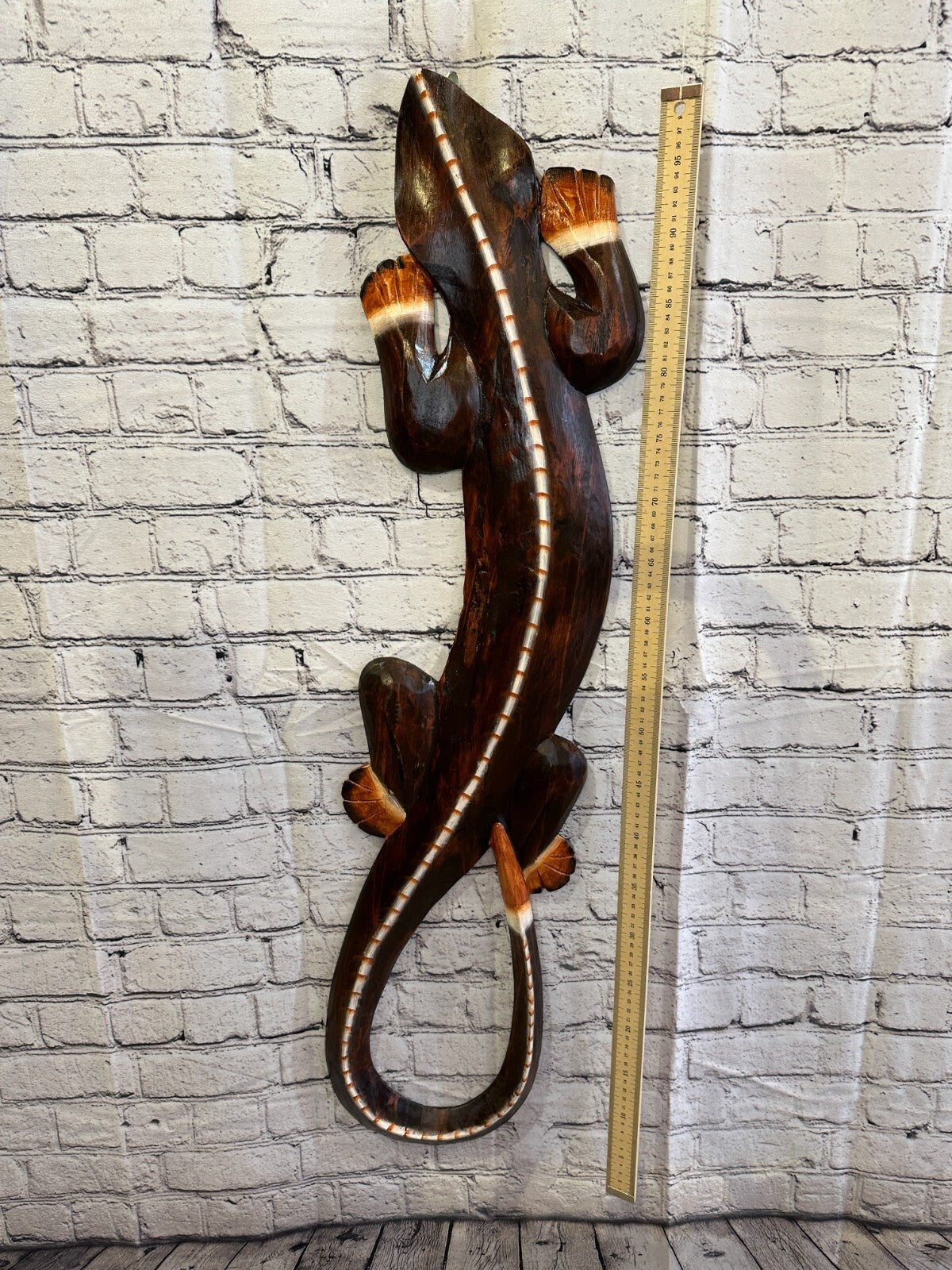 100cm Gecko Lizard Brown Wood Wall Hanging Wooden Ornaments Wood Carving