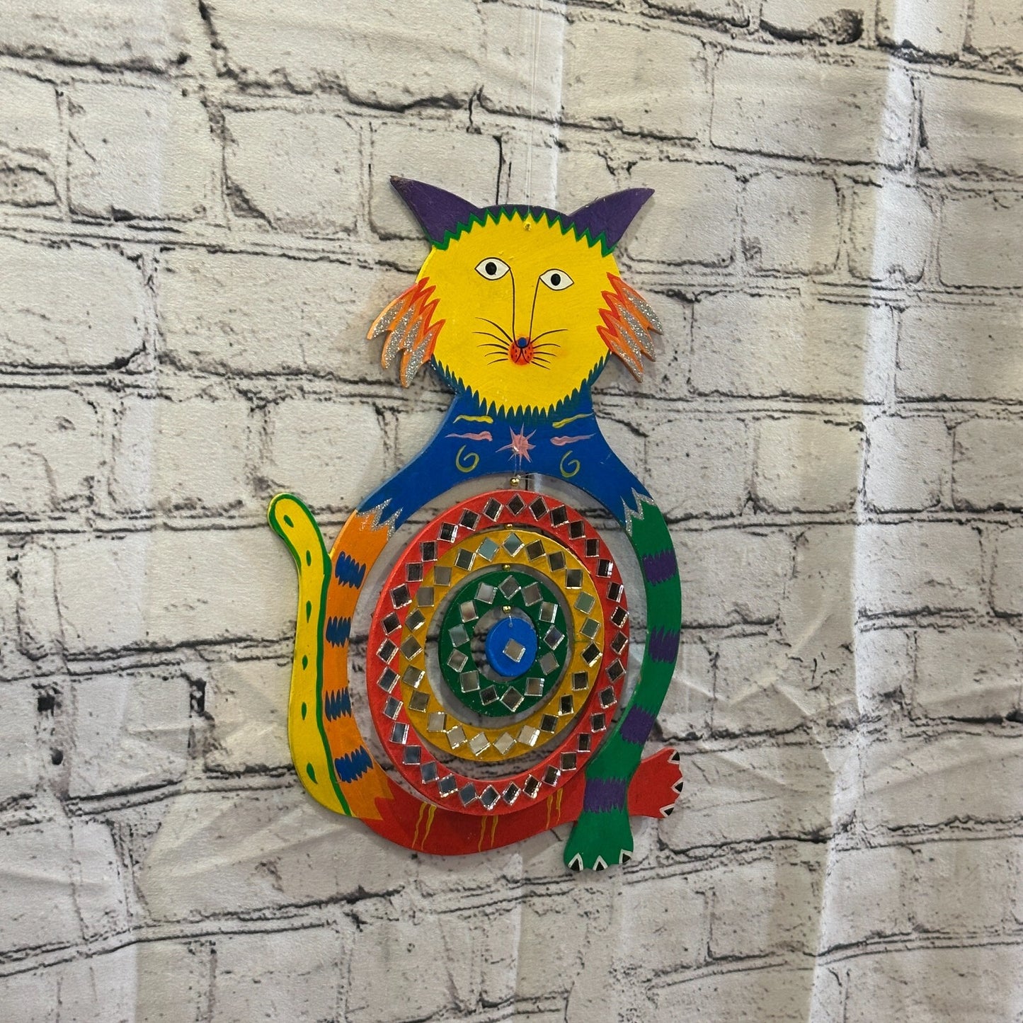 35cm Colourful Cat Hanging With Mirrors Window Suncatcher Indoor Mobile