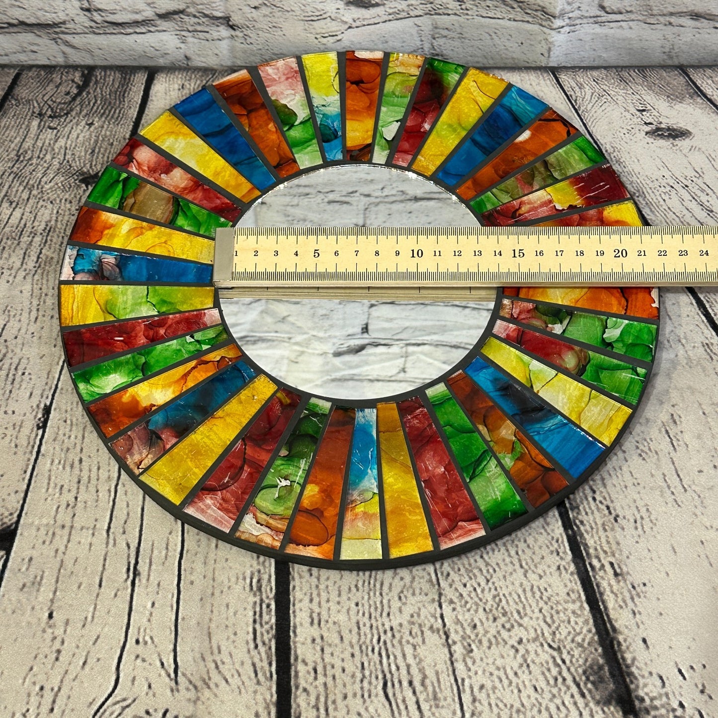 Rainbow Black Line Mosaic Tile Wall Mirror 30cm x 30cm 12 Inches Handmade New