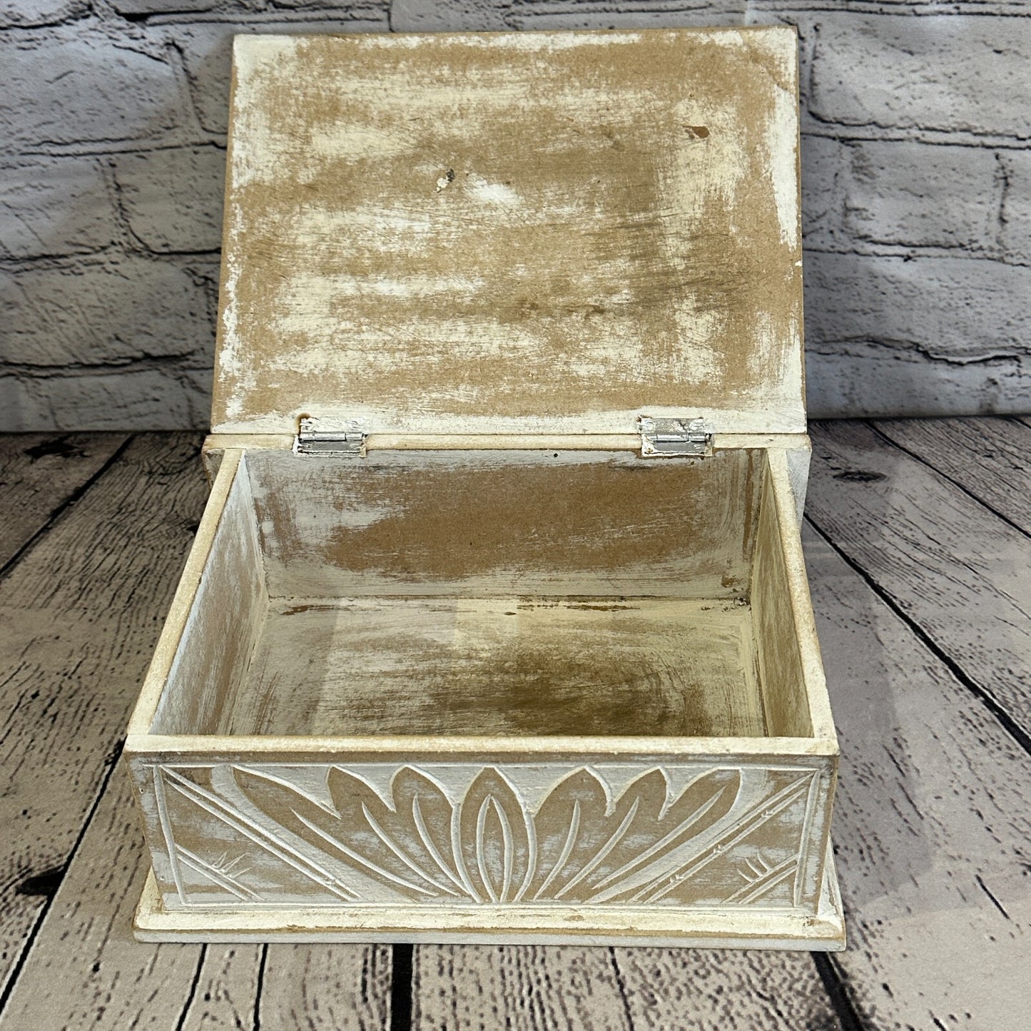 White Flower MDF Box Lotus 22cm x 18cm x 8cm Wooden Box Trinket Handmade