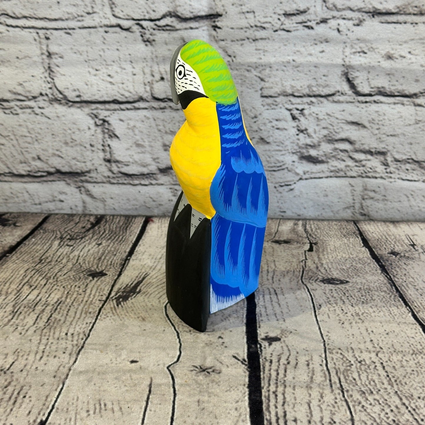 15cm Blue Parrot Bird Ornament Statue Fair Trade Hand Made Carved Wood