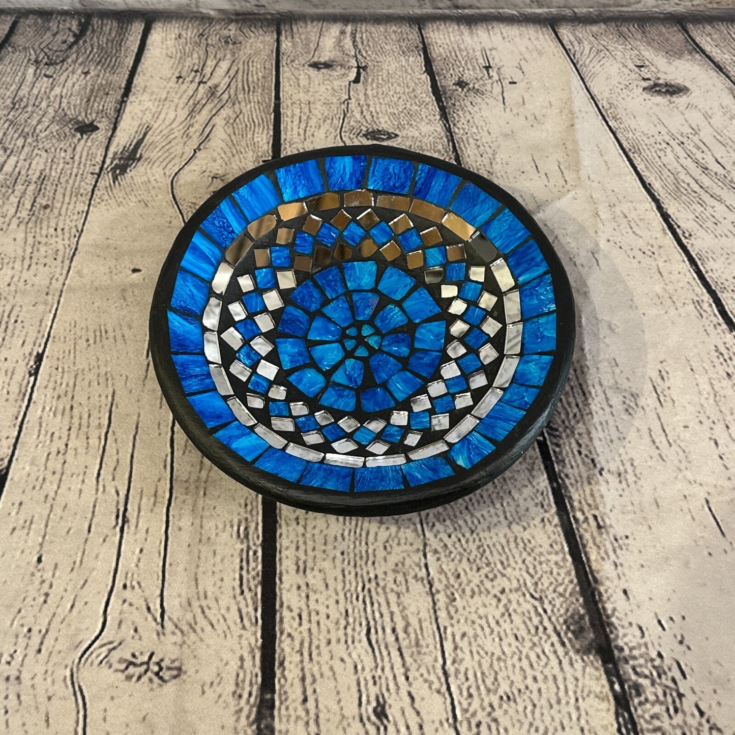 20cm Blue Round Mosaic Handmade Ceramic Glass Tile Bowl Fruit