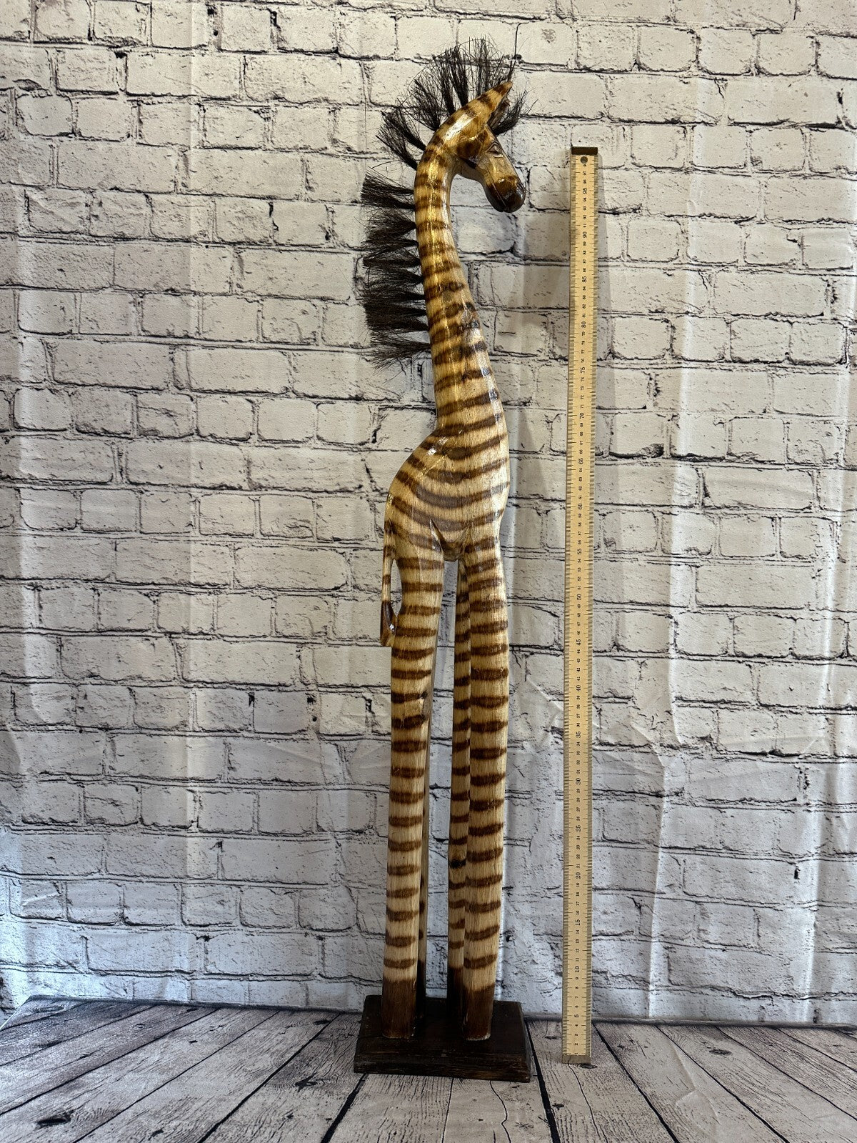 100cm Burnt Pattern Wood Horse Tall Statue Wood Modern Hand Carved Painted