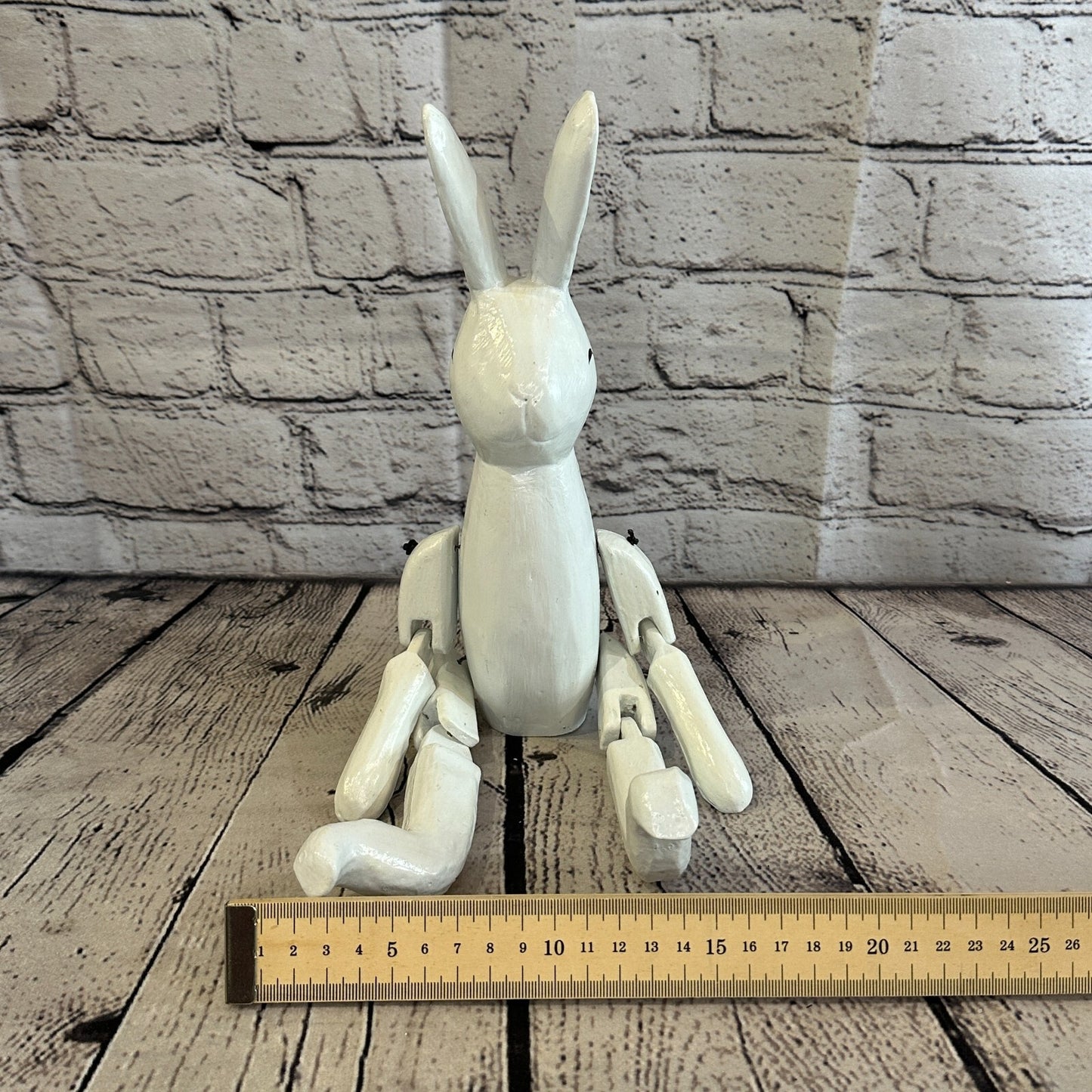 20cm White Rabbit Sitting Animal, Wooden Shelf Ornament Handmade & Fairtrade
