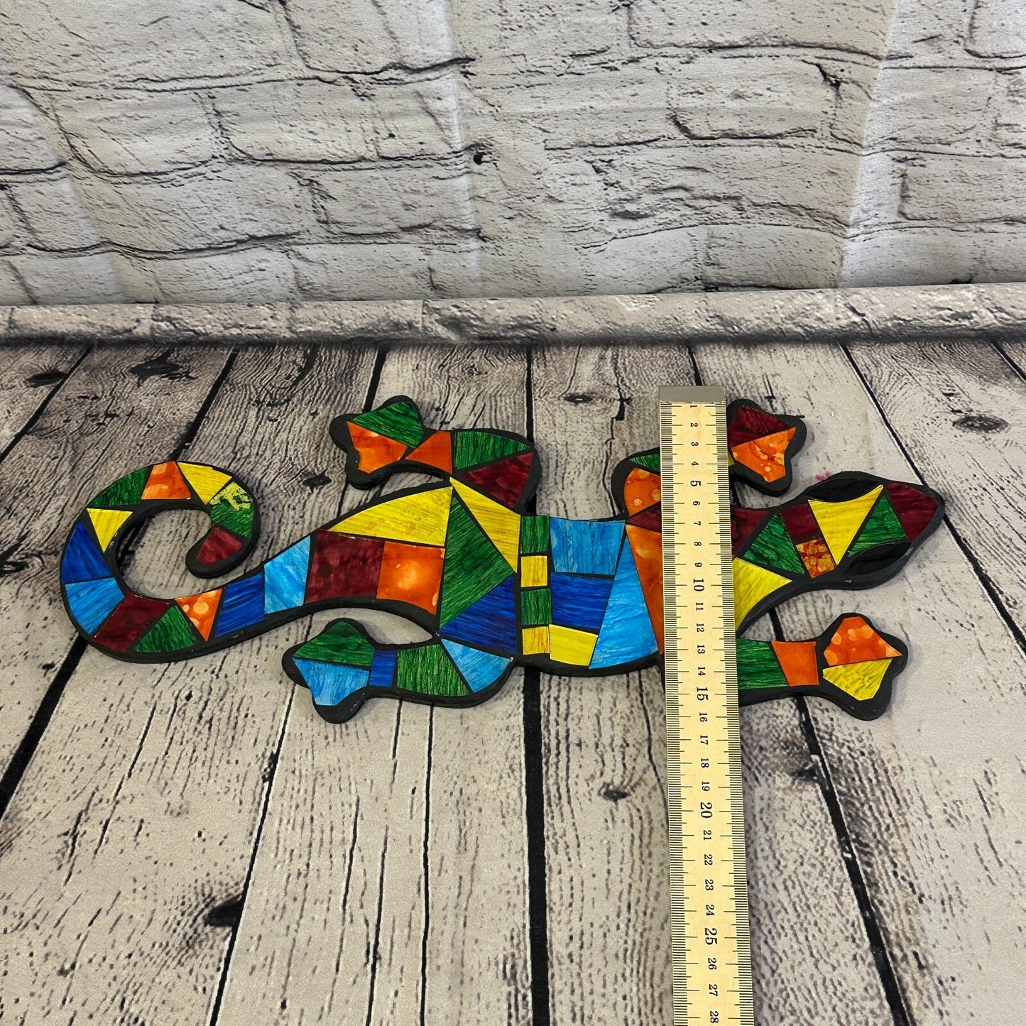 Rainbow Gecko Lizard Mosaic Tile Wall Hanging Mirror 40cm x 15cm Handmade New