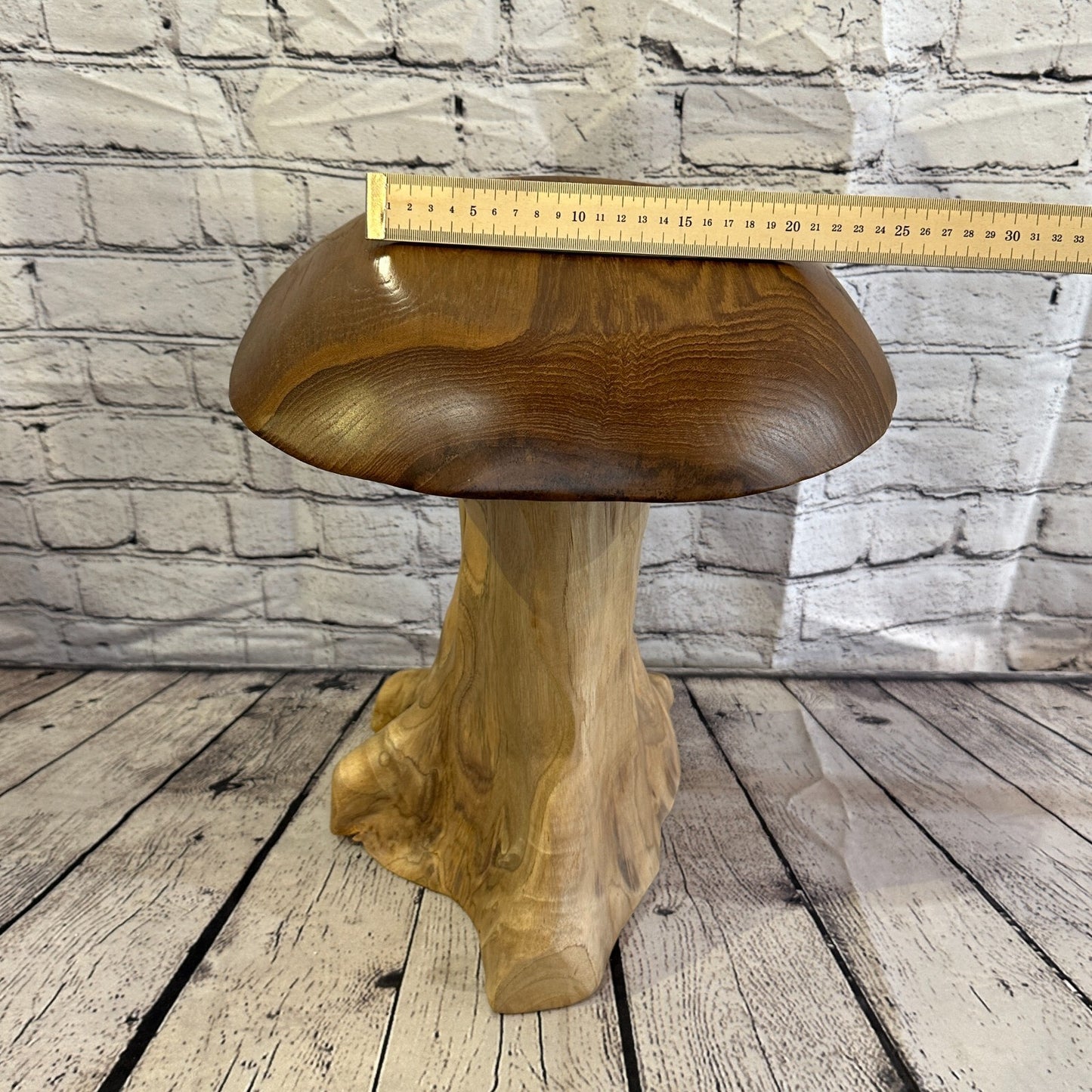 40cm x 30cm Wooden Mushroom Toadstool Sculpture Garden Teak Root Ornament Carved