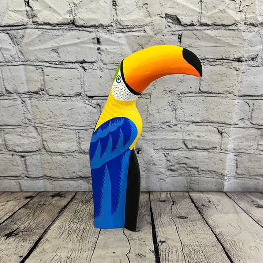 30cm Blue Toucan Bird Ornament Statue Fair Trade Hand Made Carved Wood