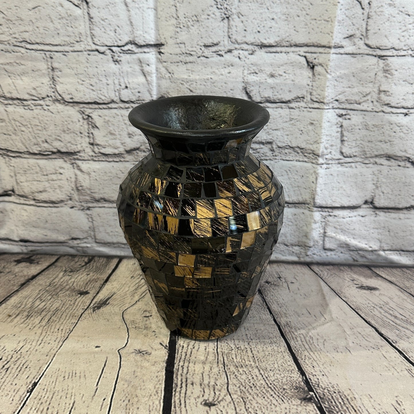 20cm Brown Gold Hand Painted Glass Mosaic Terracotta Vase Vessel Ceramic Pottery