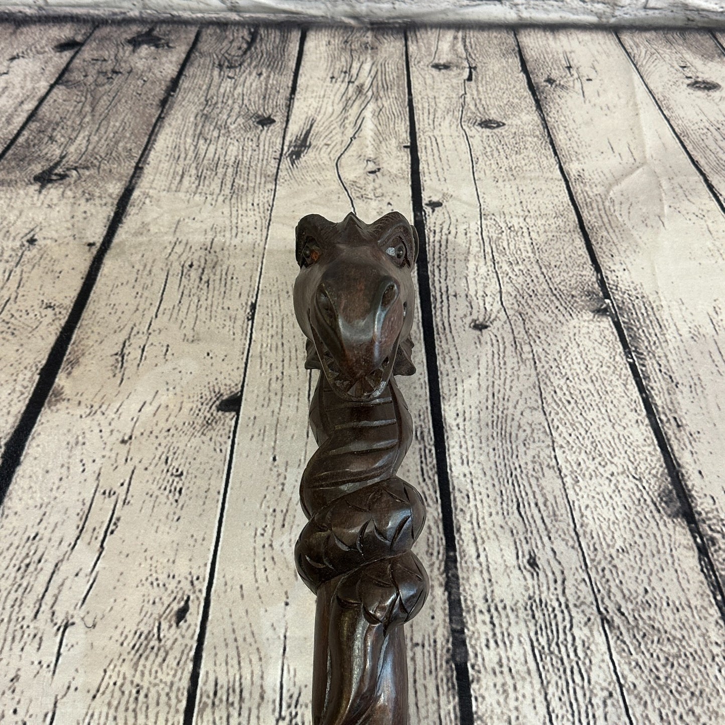 Dragon Head 140cm Staff Tribal African Walking Stick Cane Hand Carved Dark Wood