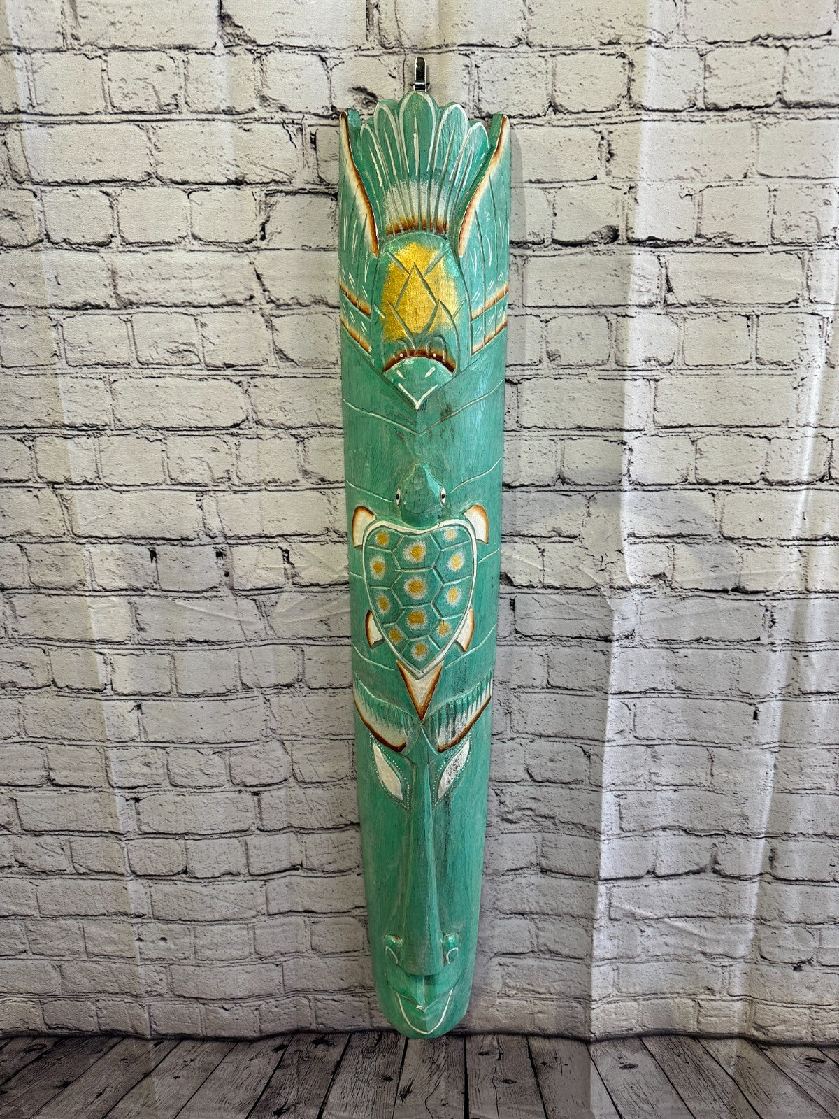 100cm Green Turtle Hand Carved Fair Trade Wooden Animal Wall Art Hang Mask