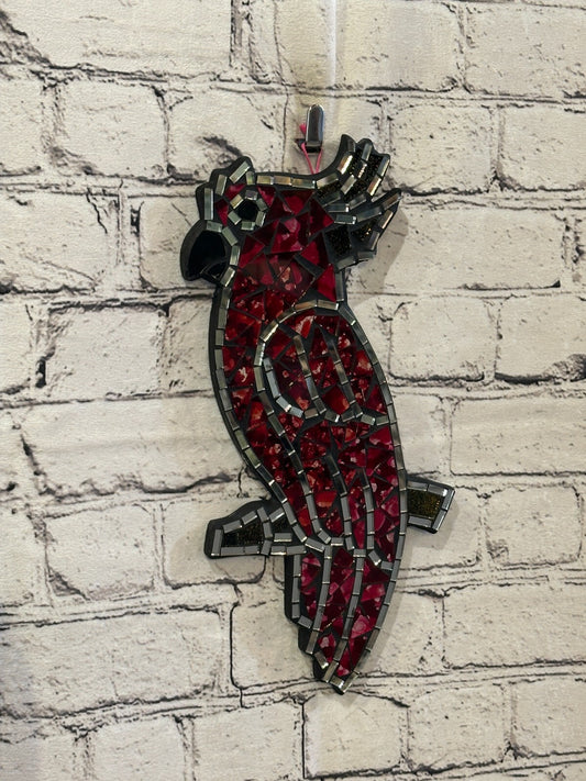 Red Bright Tropical Parrot Mosaic Tile Wall Mirror 30cm x 15cm Handmade New
