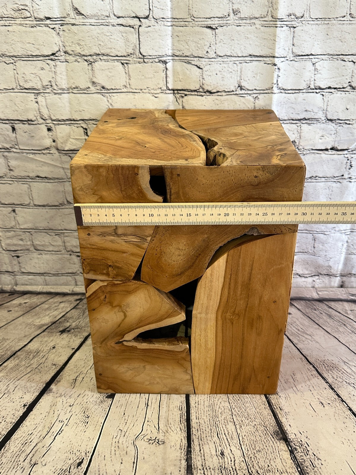 40cm x 30cm Teak Root Wood Block Side Table Lamp Stool Square Wood Coffee Table