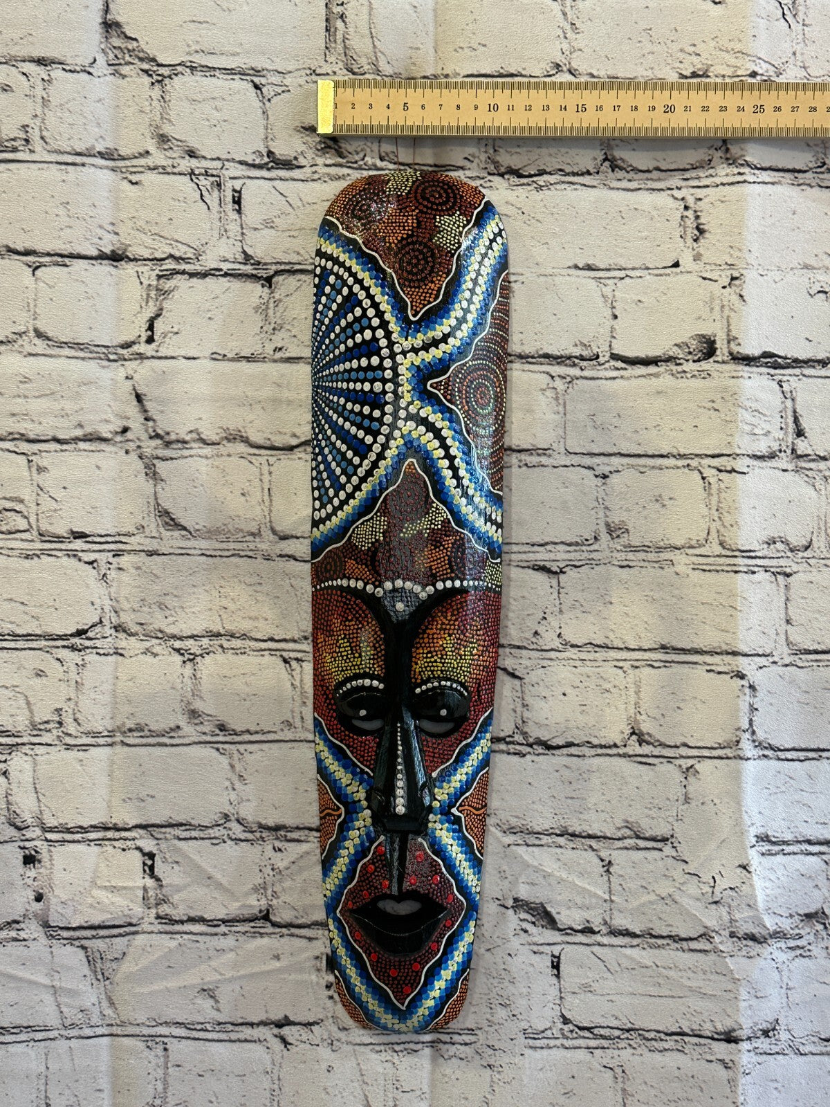 Mask 50cm Carved Wooden Dot Painted Ethnic Tribal Tiki Wall Art Handmade No 5