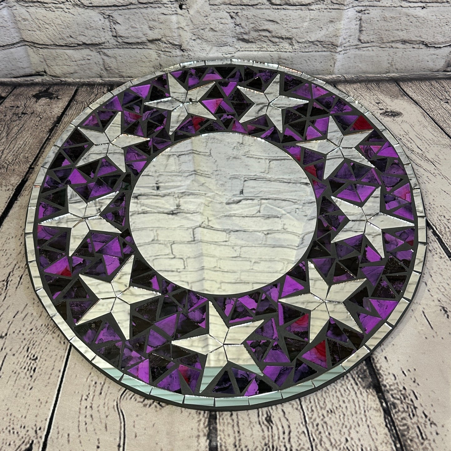 Purple Stars Mosaic Tile Wall Mirror 40cm x 40cm 16 Inches Handmade New