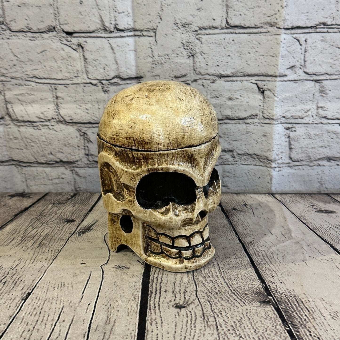 18cm x 12cm Shallow Wooden Gothic Skeleton Skull  Head Coffin Jewellery Box