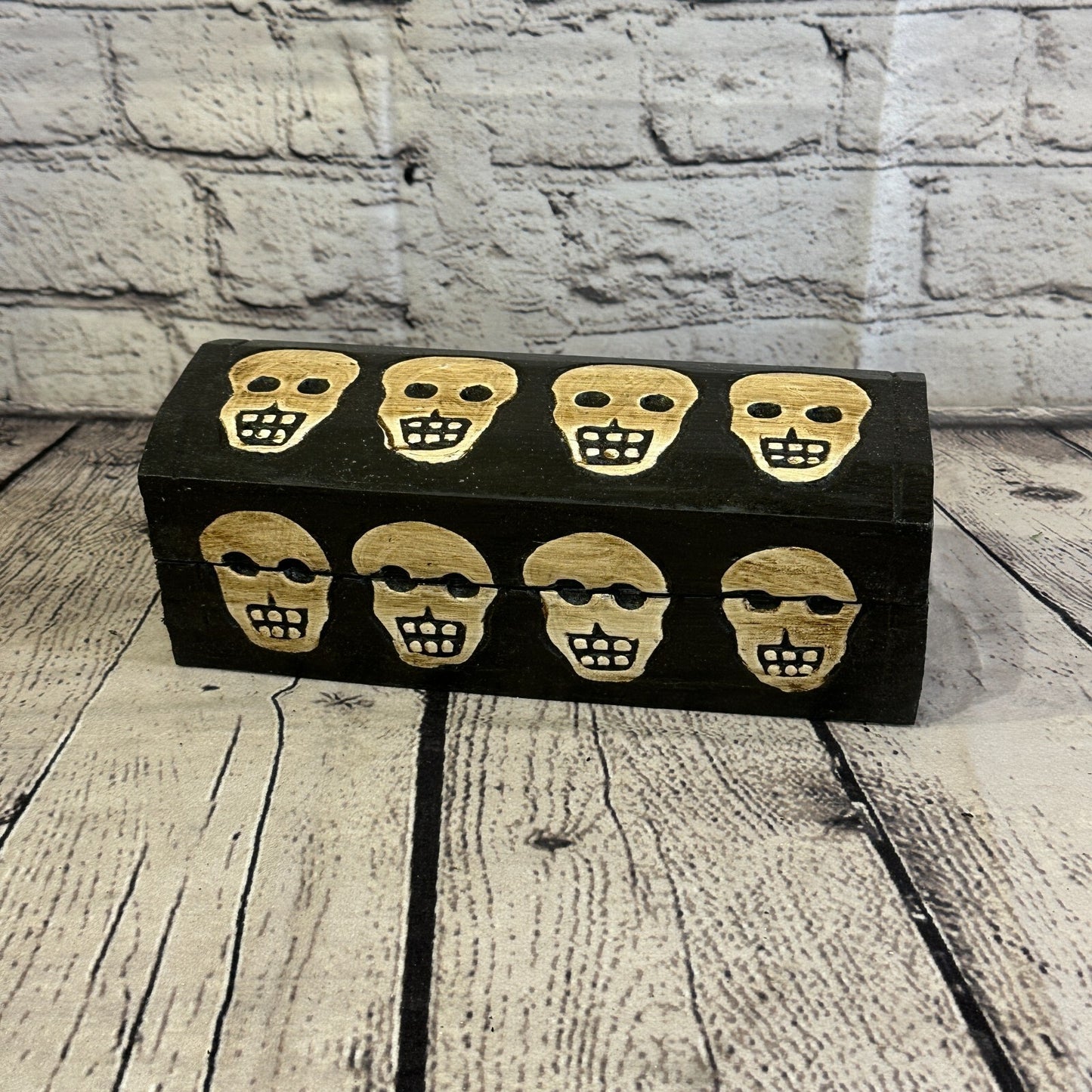 20cm x 8cm x 8cm Trunk Wooden Gothic Skeleton Skull Coffin Jewellery Box