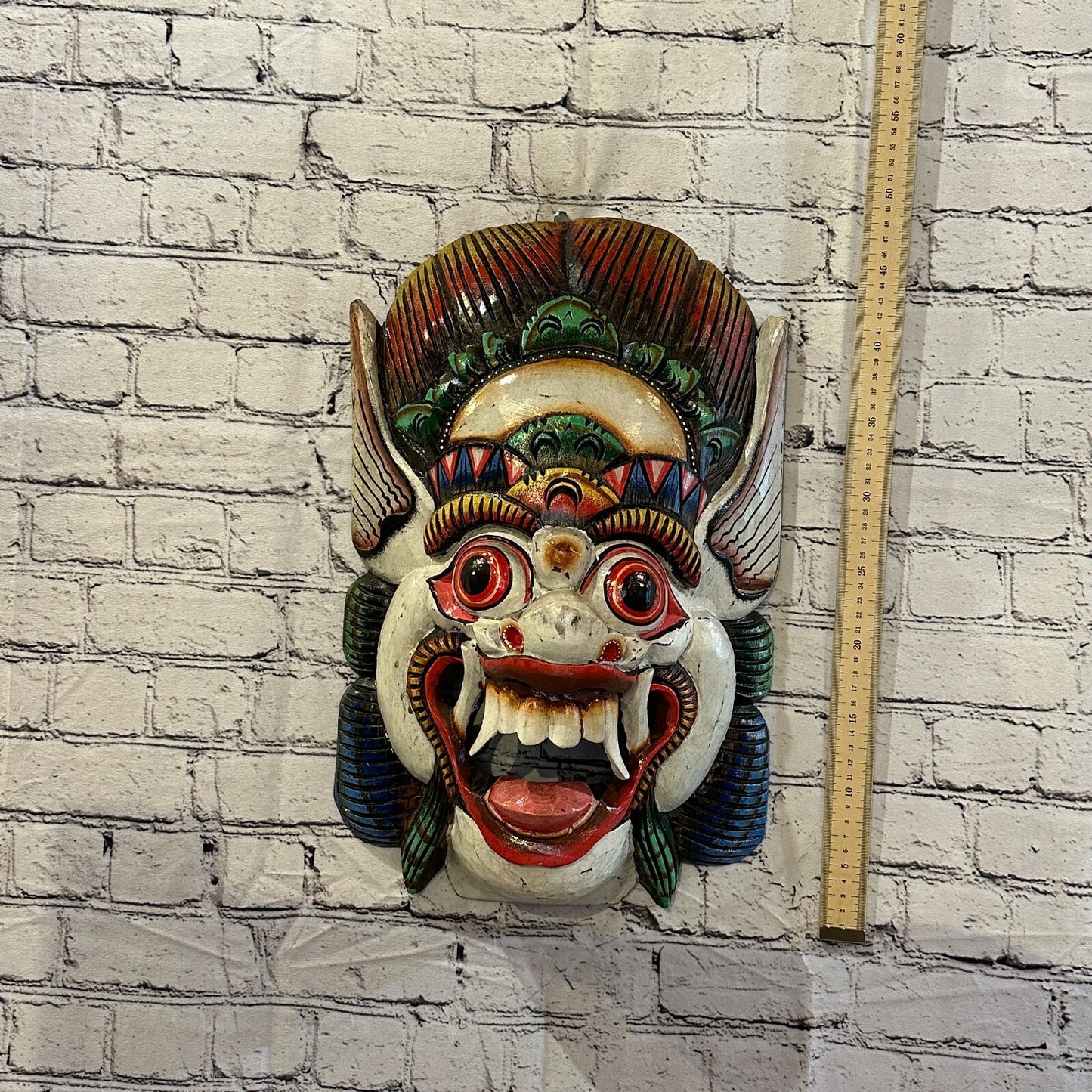 Large Wooden White Barong Wall Mask 50cm x 30cm Handmade And Fairtrade