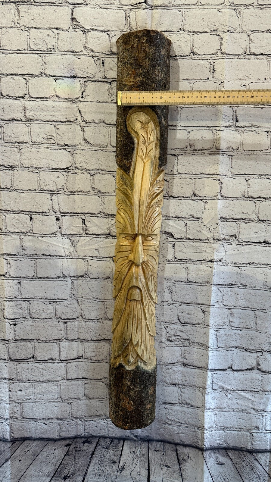 Green Man Of The Woods 100cm Hand Carved Wizard Tree Trunk Wood Fairtrade