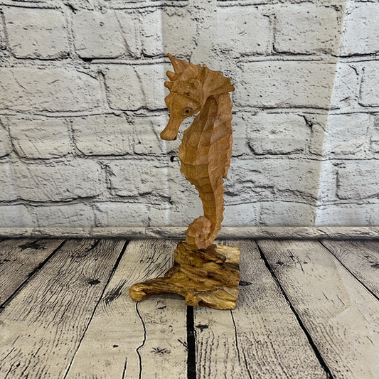 25cm Single Seahorse Mushroom Parasite Ornament Natural Carving Fairtrade Wood