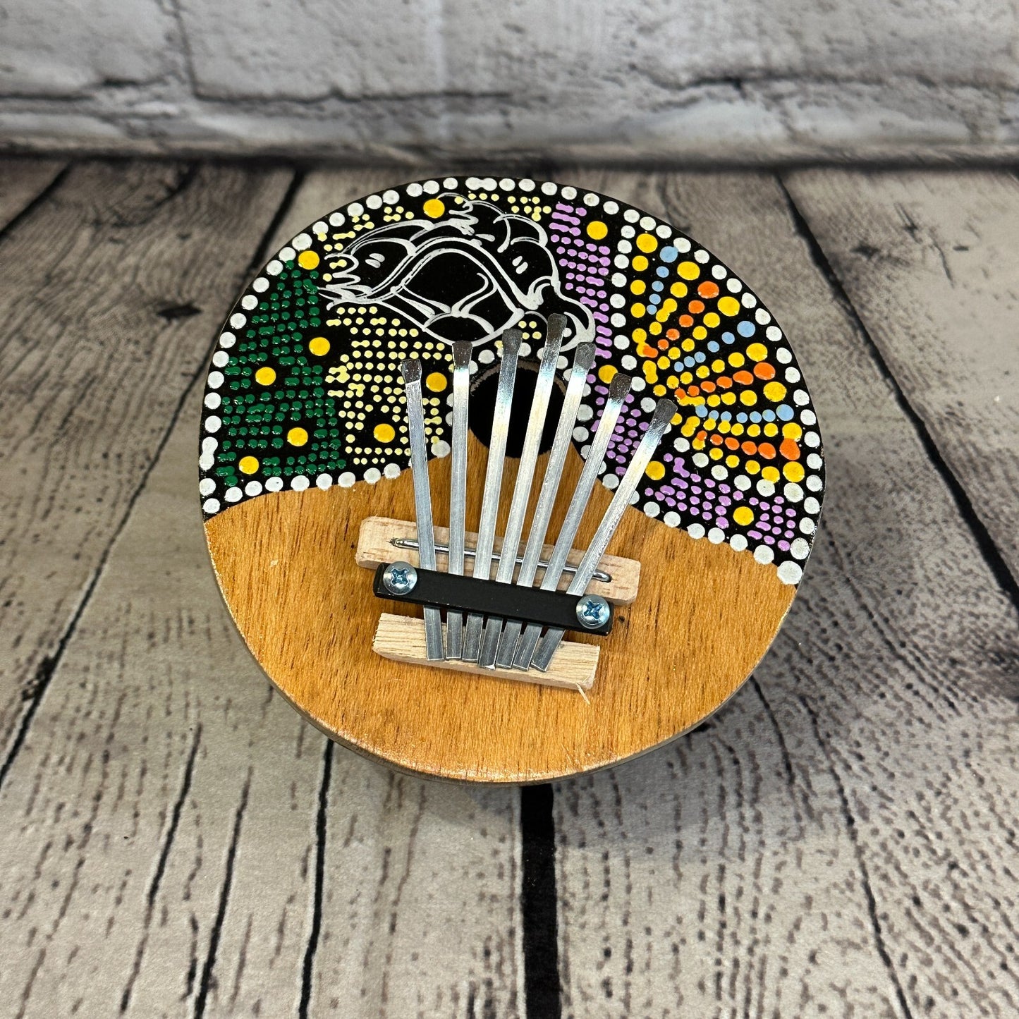7 Key Karimba Kalimba Thumb Piano Painted Coconut Handmade Fairtrade