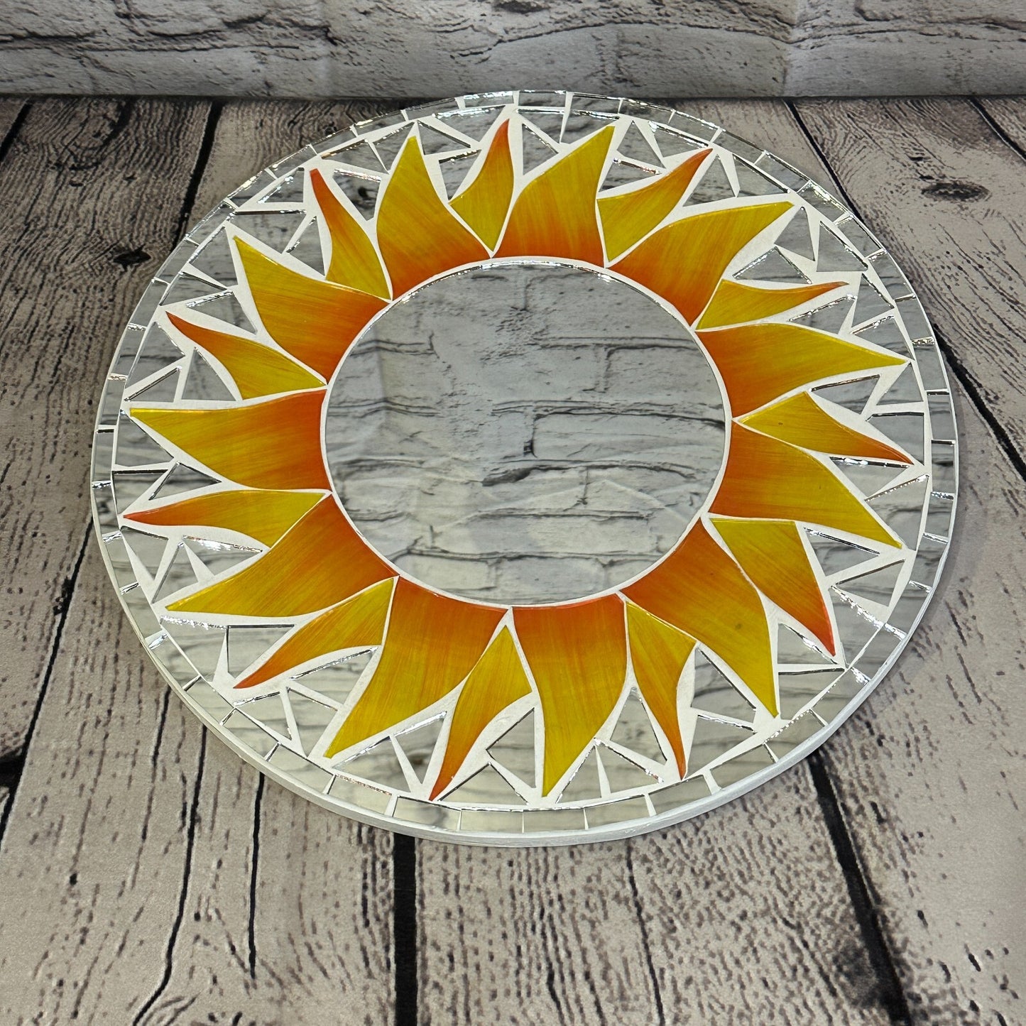 Orange Flame Sun Mosaic Tile Wall Mirror 30cm x 30cm 12 Inches Handmade New
