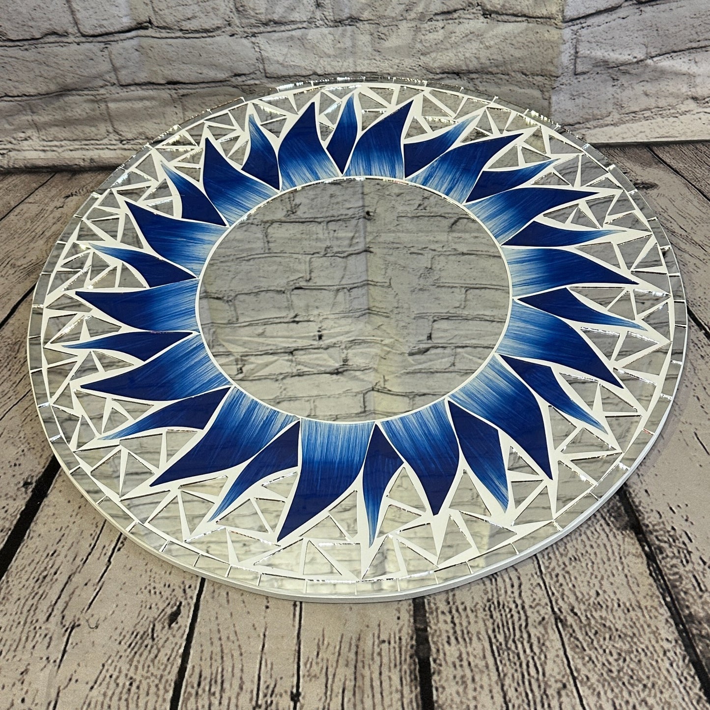 Dark Blue Flame Sun Mosaic Tile Wall Mirror 50cm x 50cm 20 Inches Handmade New