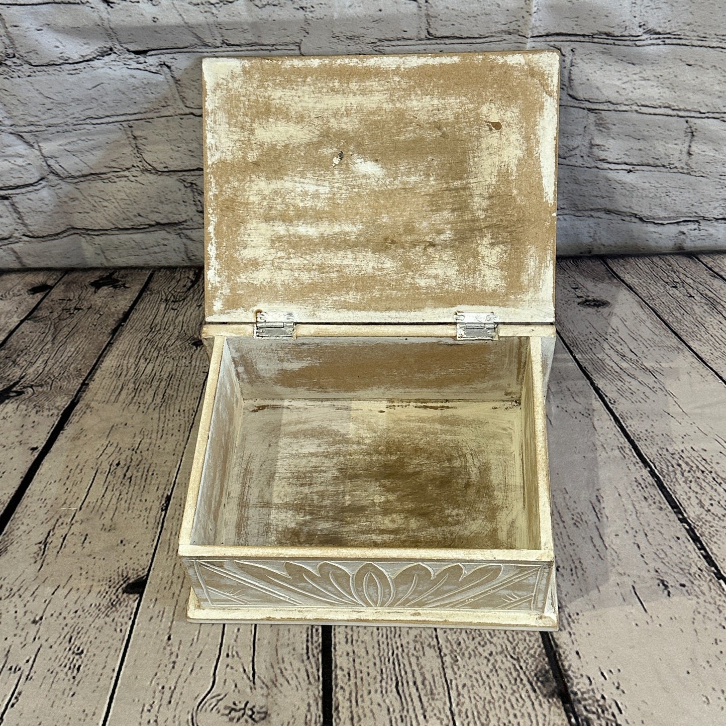 White Flower MDF Box Lotus 22cm x 18cm x 8cm Wooden Box Trinket Handmade