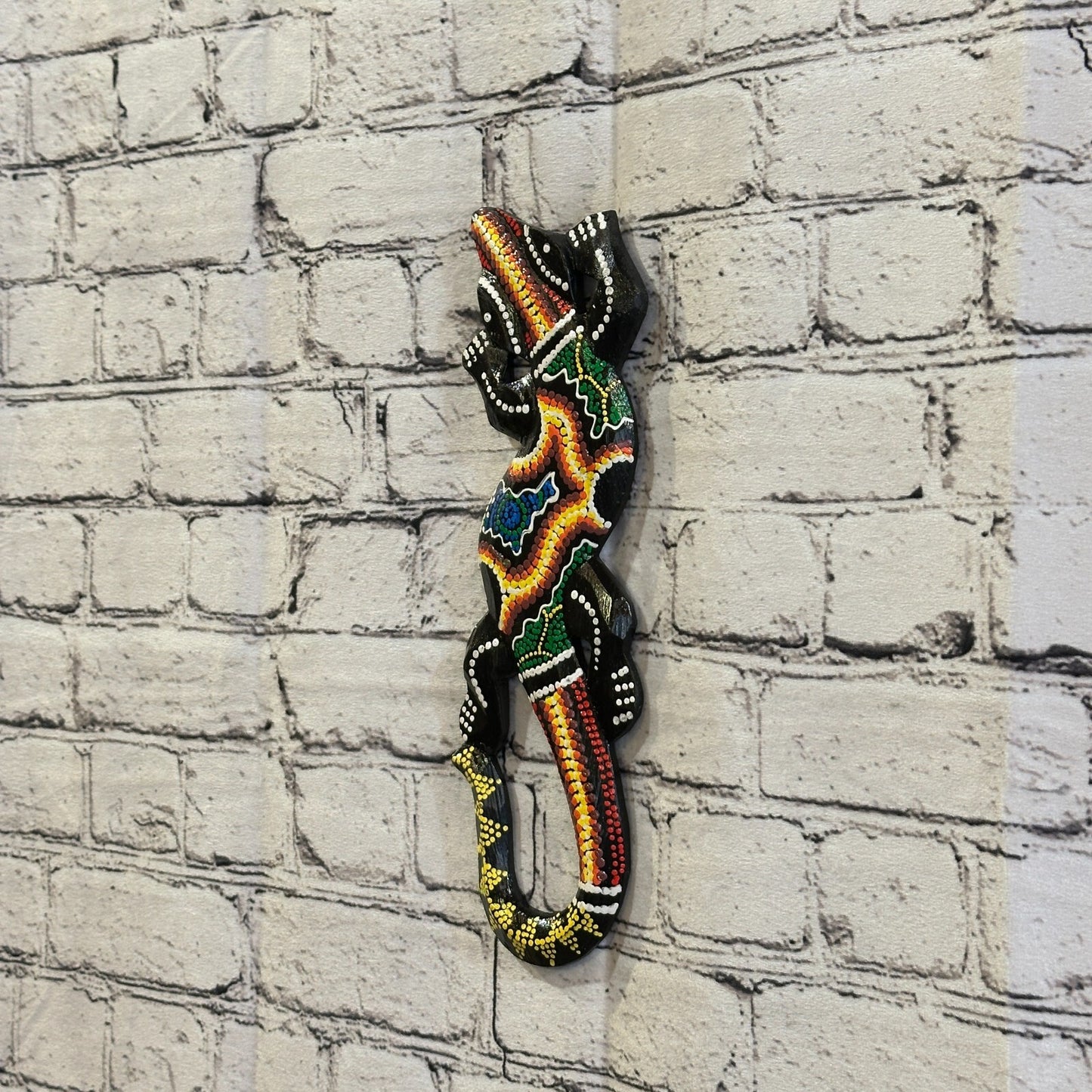 30cm Gecko Carved Wooden Dot Painted Ethnic Tribal Tiki Wall Handmade No 5