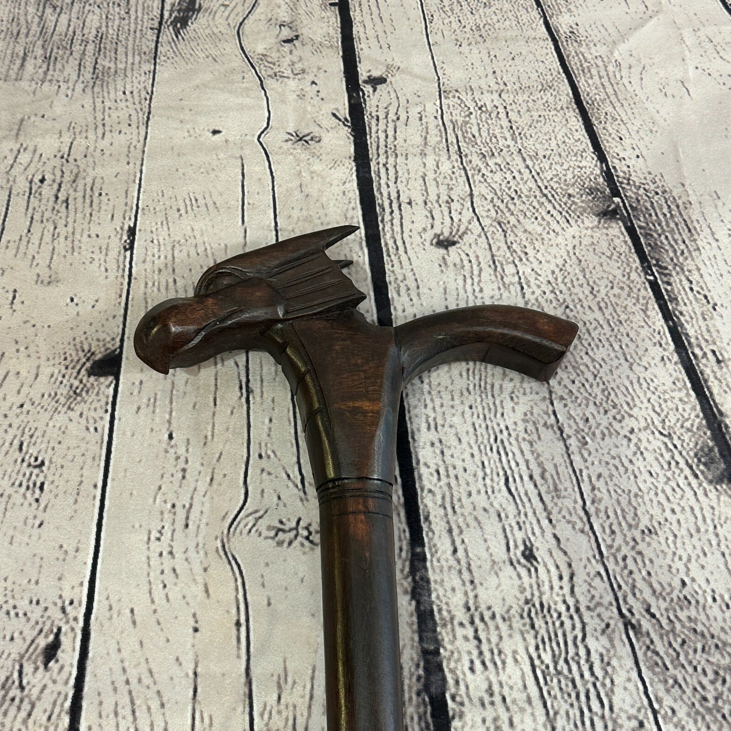 Dragon Head 90cm Tribal African Walking Stick Cane Hand Carved Dark Wood