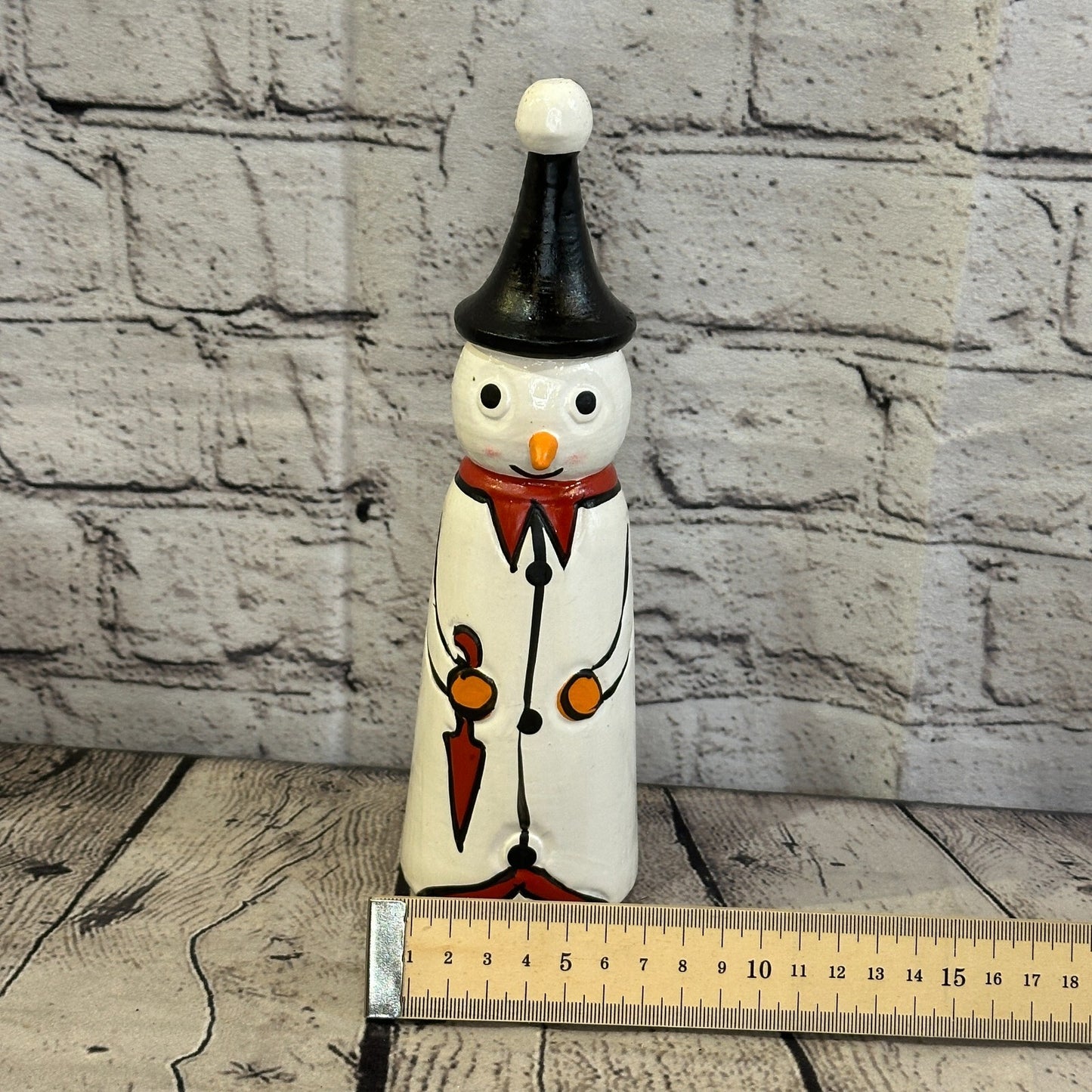 24cm x 6cm Black Pointy Hat Snowman Handcrafted Wood Xmas Christmas Ornament