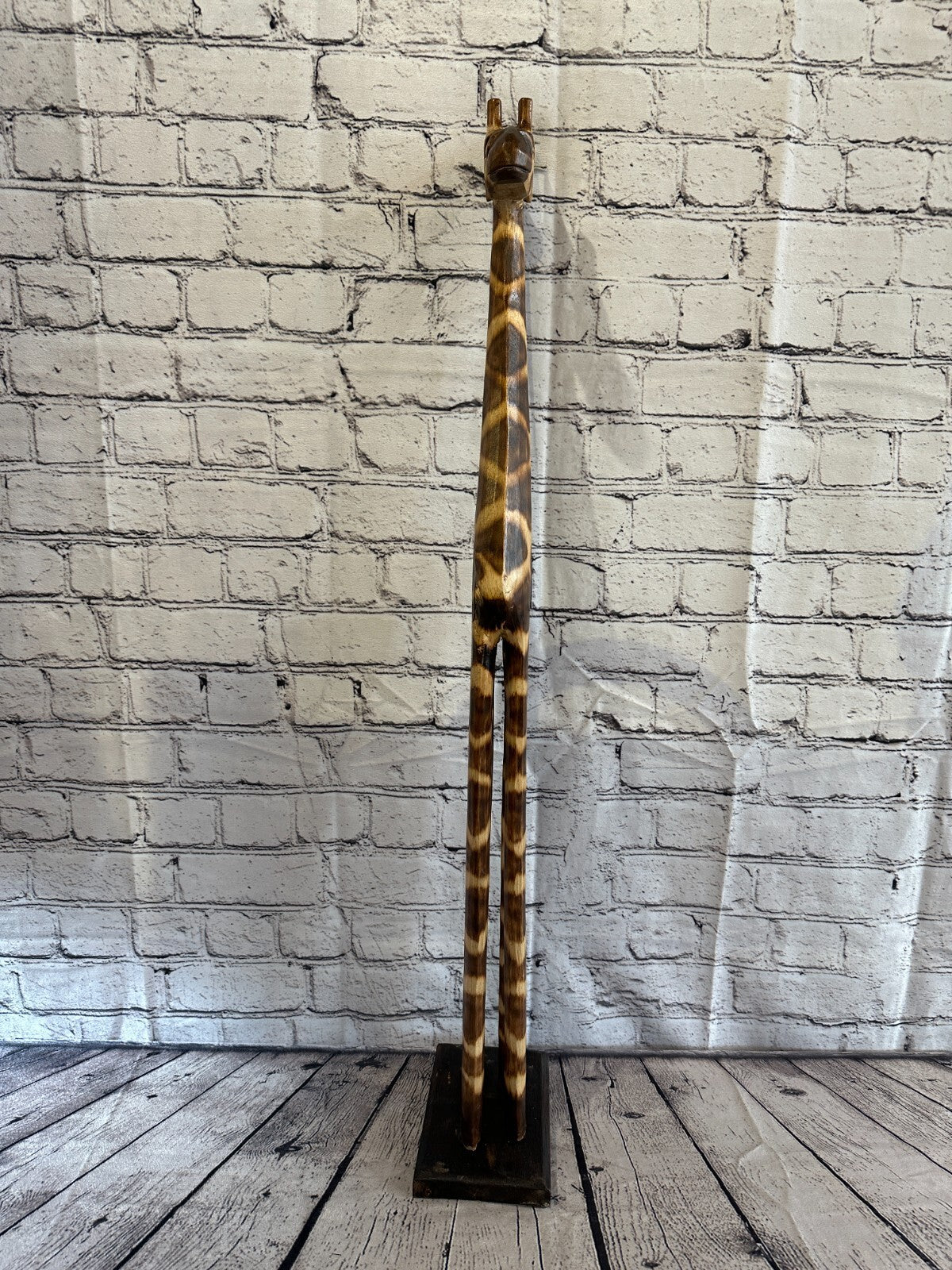 80cm Burnt Pattern Wood Giraffe Tall Statue Wood Modern Hand Carved Painted