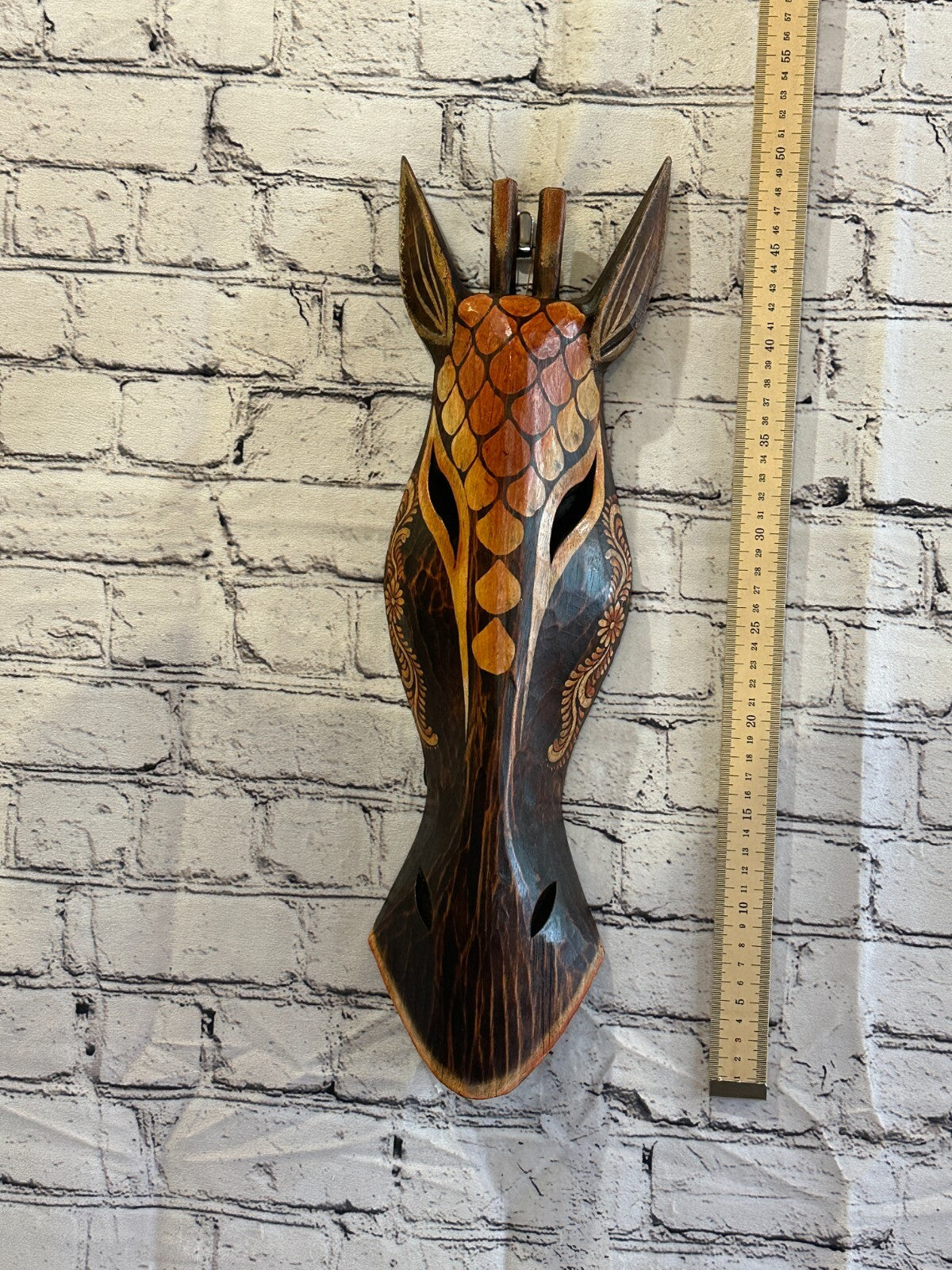 50cm Artist Giraffe Hand Carved Fair Trade Wooden Animal Wall Art Wall Hang Mask