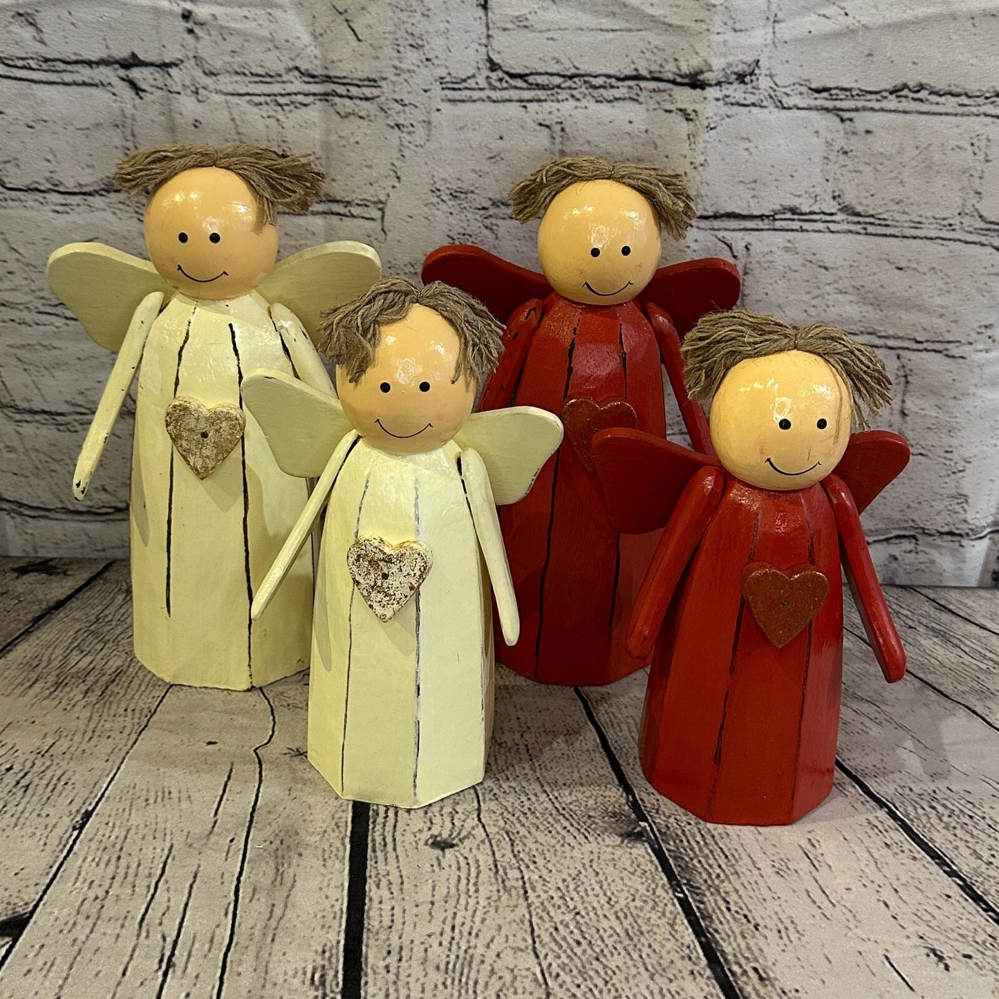 25cm x 10cm Red Cream Angel Red Heart Handcrafted Wood Xmas Christmas Ornament
