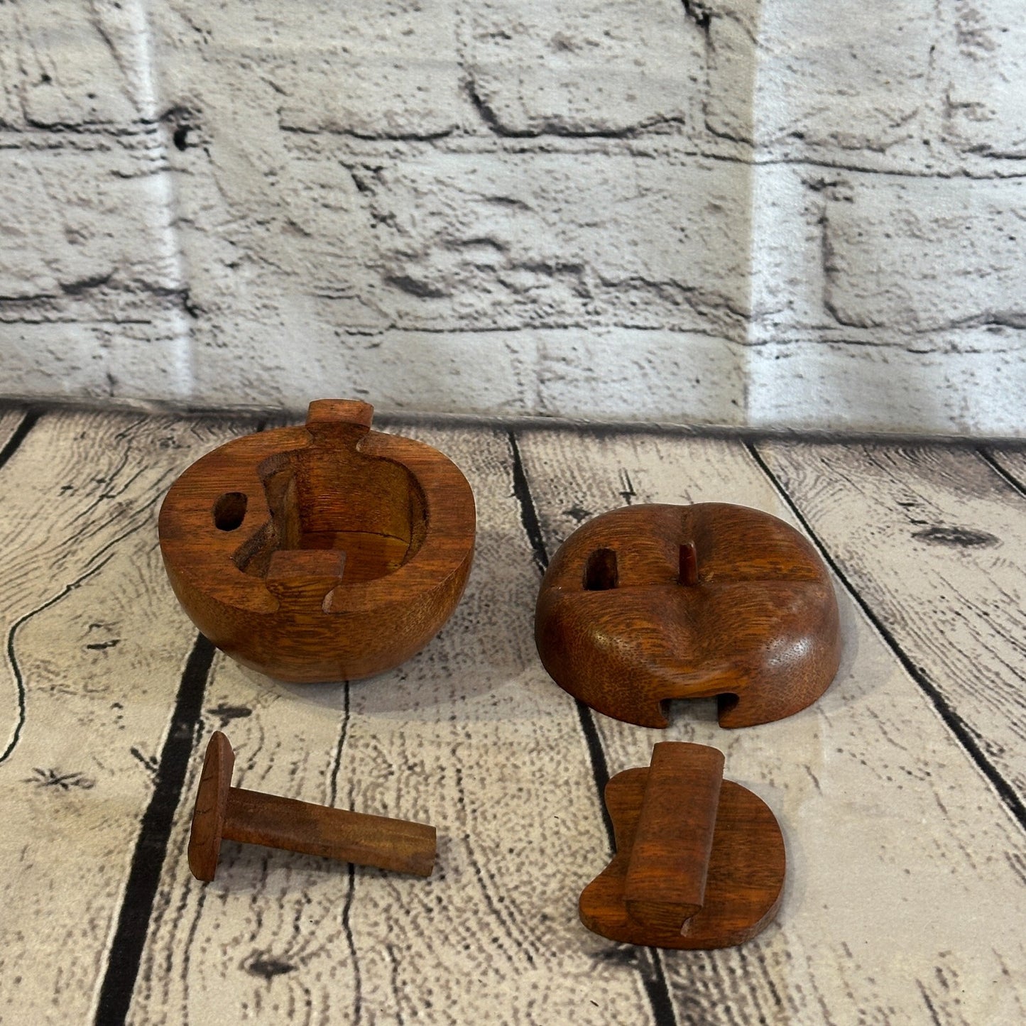 Carved Apple Stem Leaf 4 Bit Wooden Puzzle Box Secret Box Magic Trinket Handmade