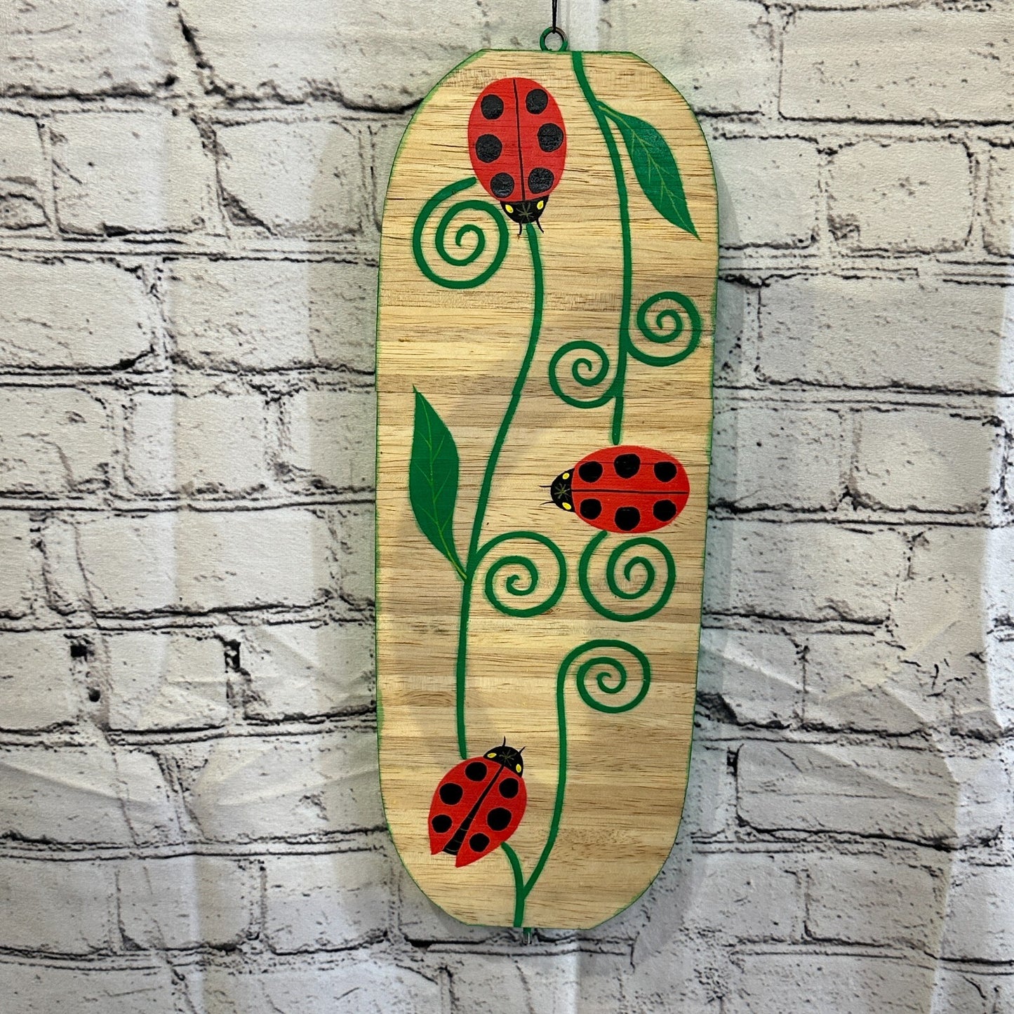 40cm Red Green Ladybird Wind Spinner Wooden Spiral Mobile Garden Ornament